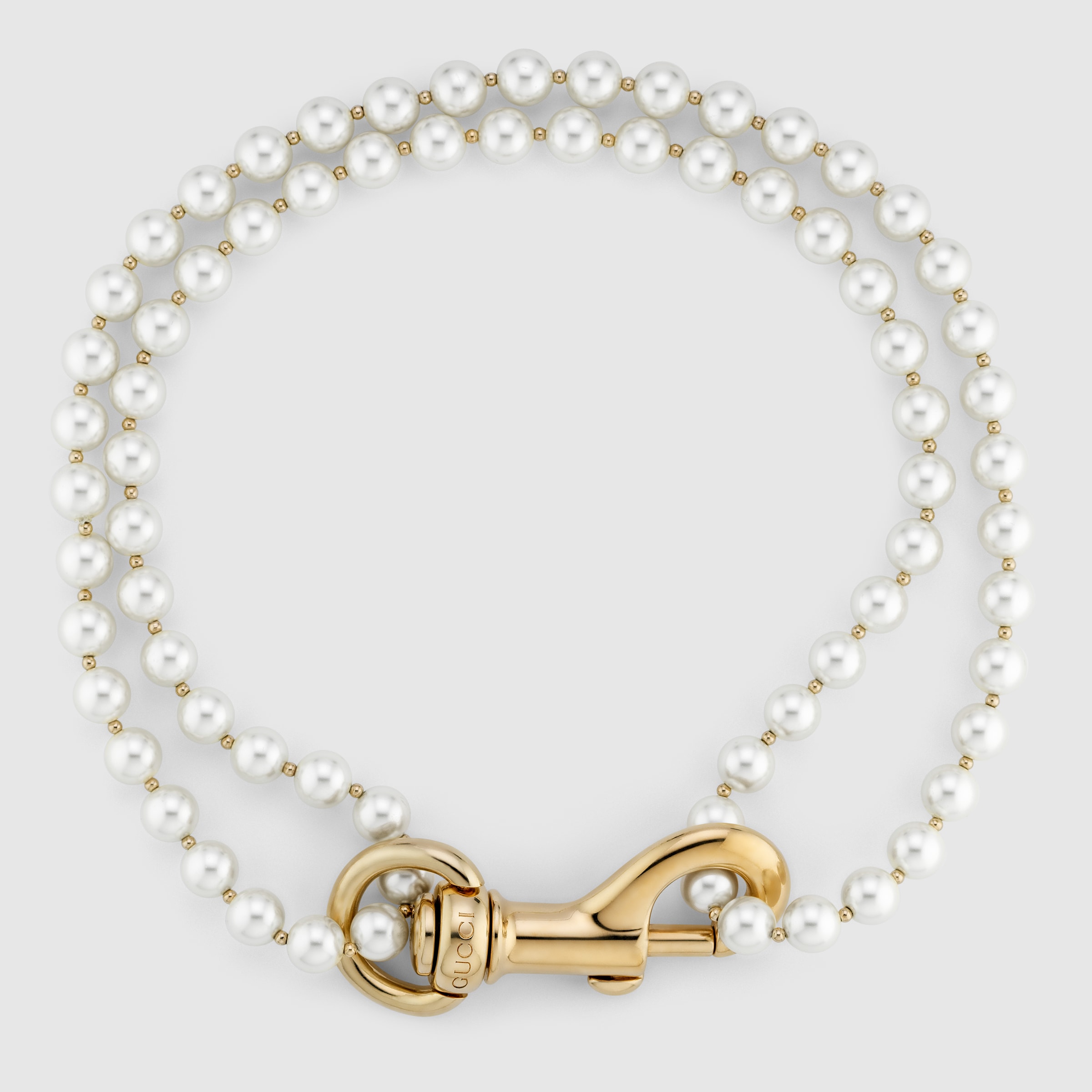 ネックレス・ペンダント GUCCI FW25 Gucci Pearl Necklace (839031 JCF27 8062) Gucci Interlocking pearl necklace in light gold-toned brass