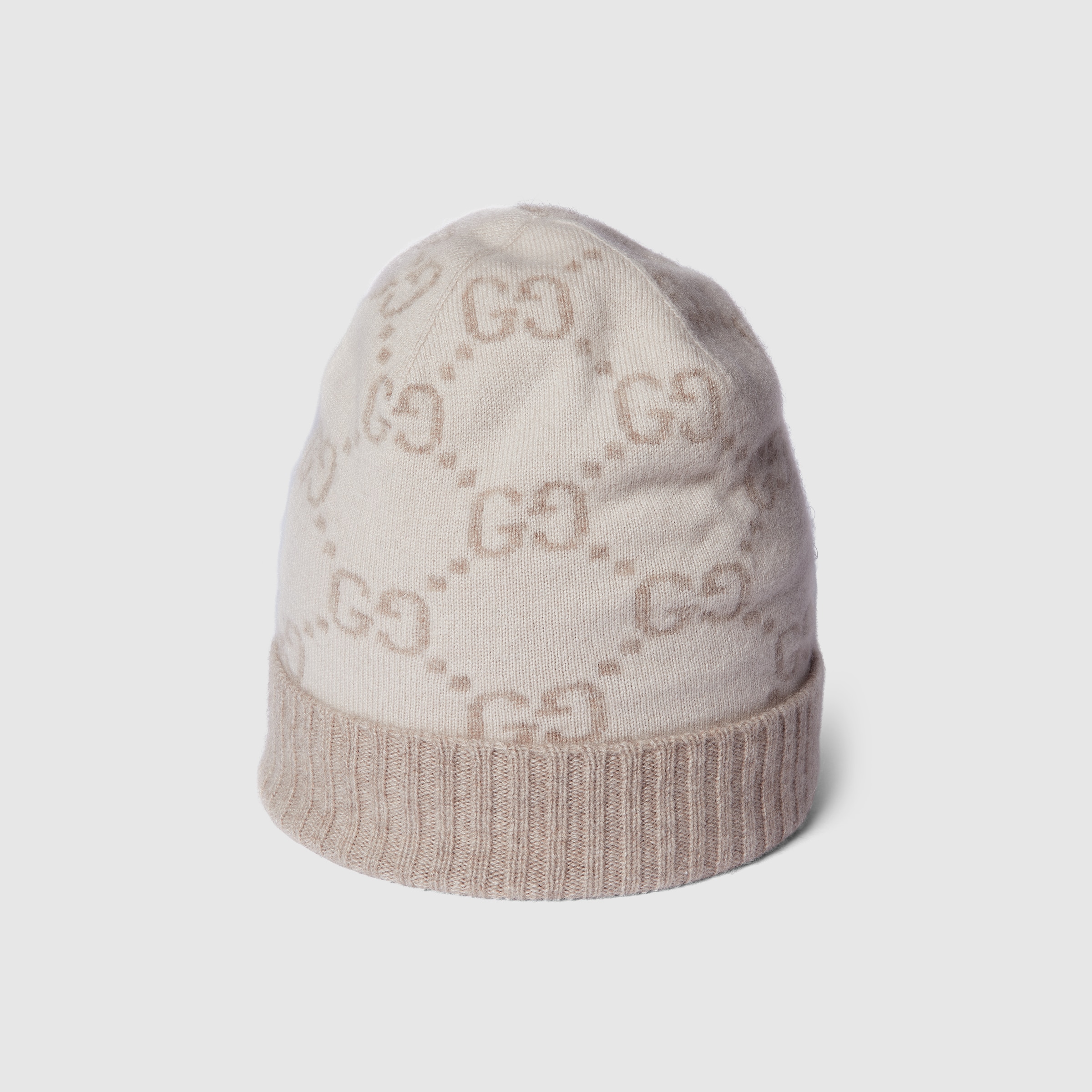 GG cashmere jacquard hat in off white and beige | GUCCI® US