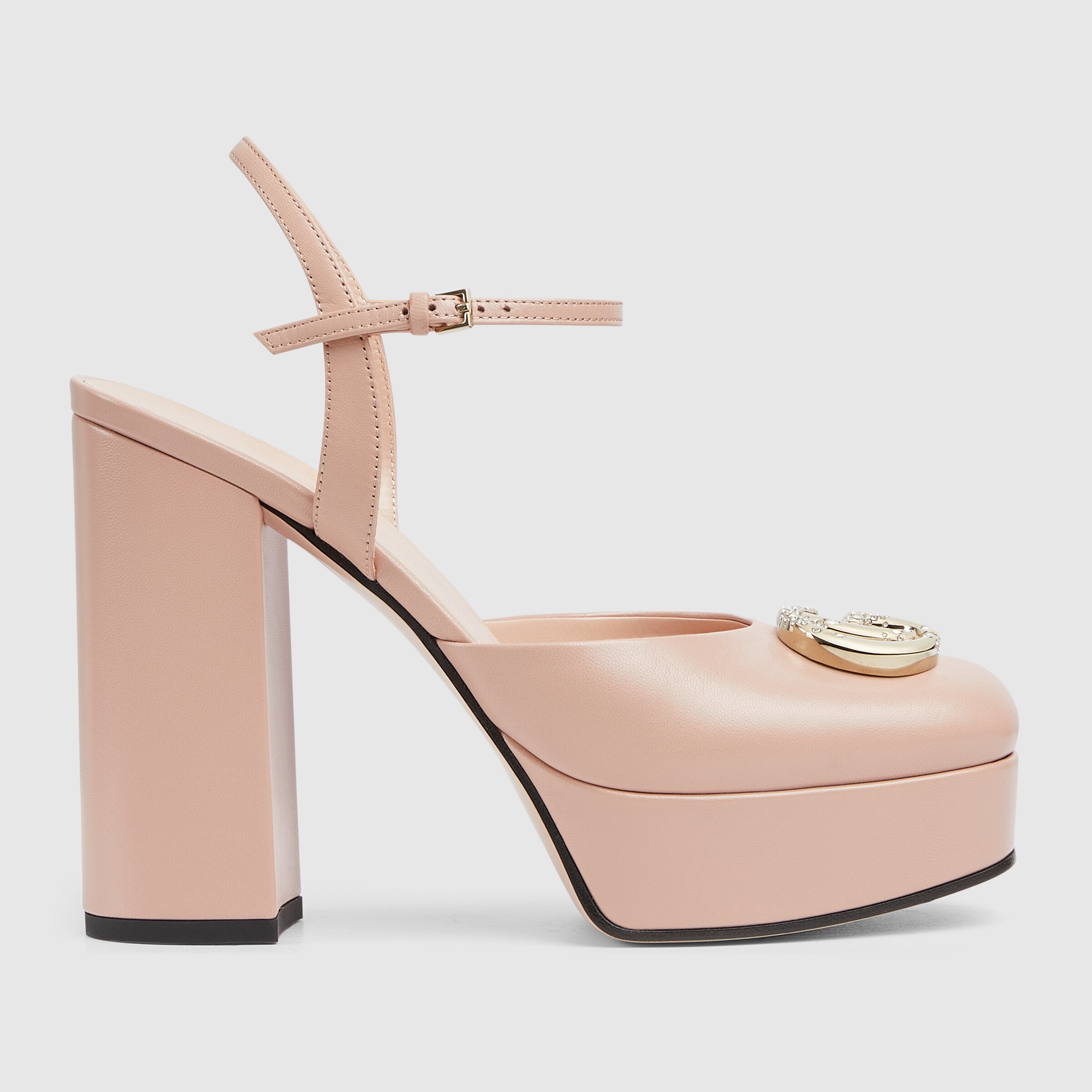 Women's platform pump with Double G in light pink leather | GUCCI® US