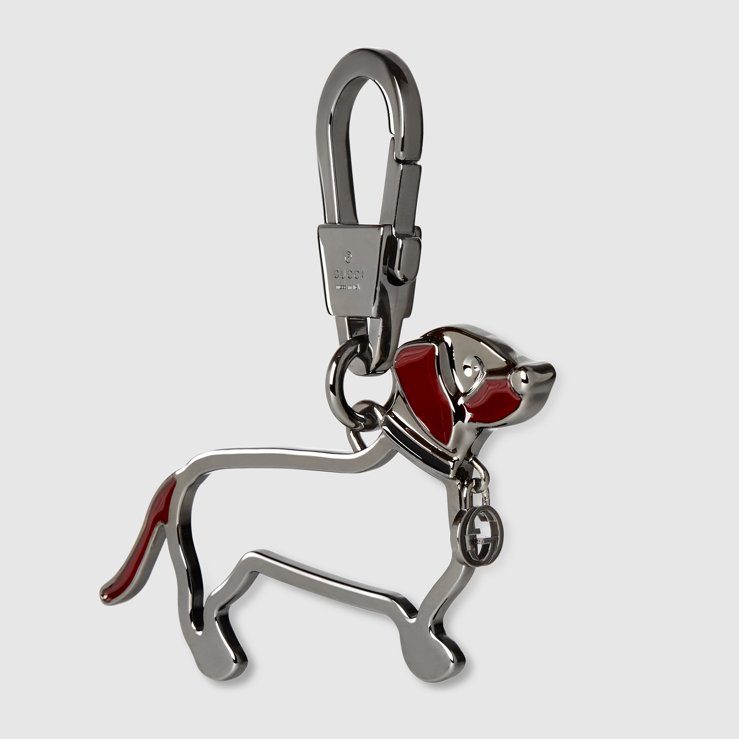 Dog keychain with Interlocking G in silver-toned metal