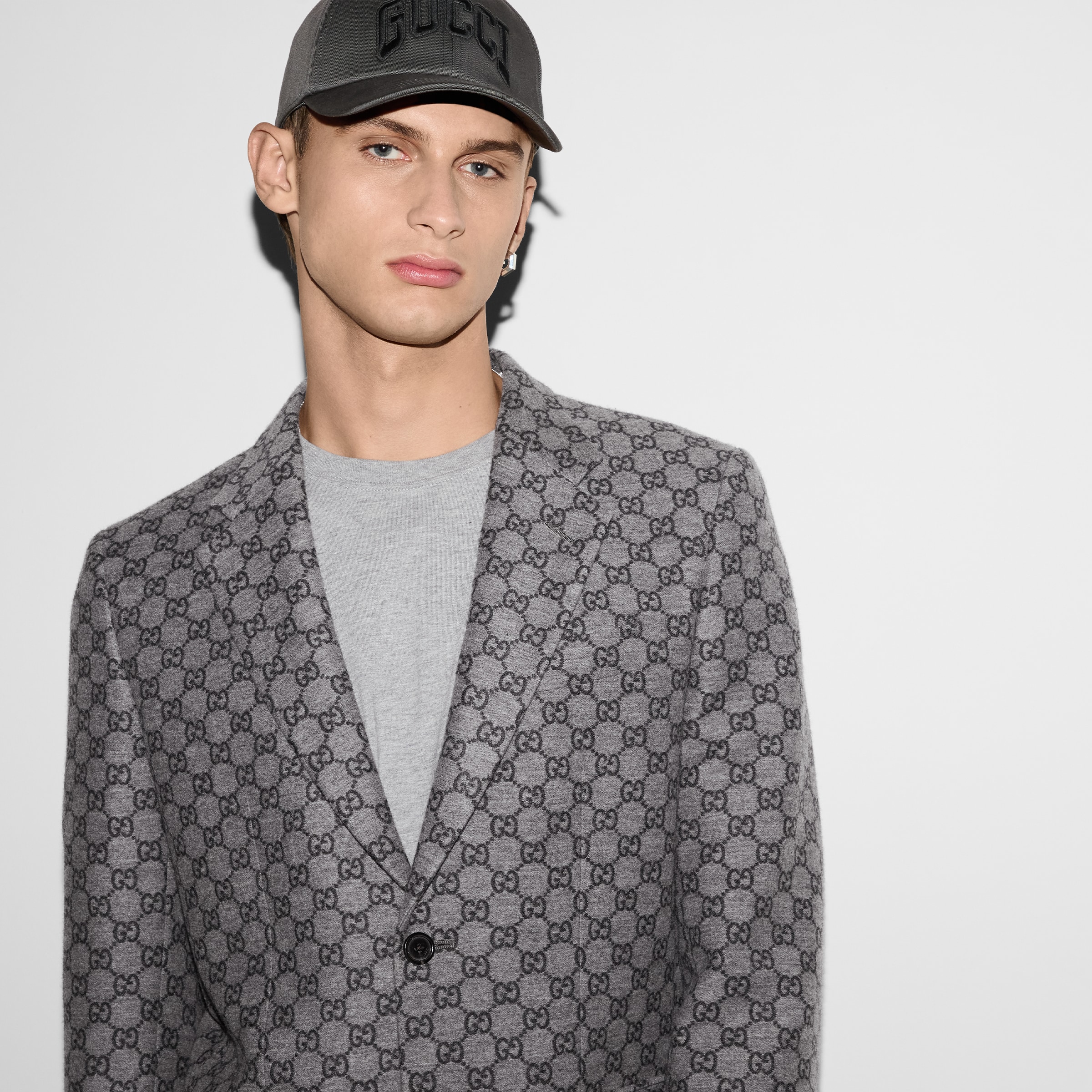 GG wool flannel jacket in grey and dark grey | GUCCI® US