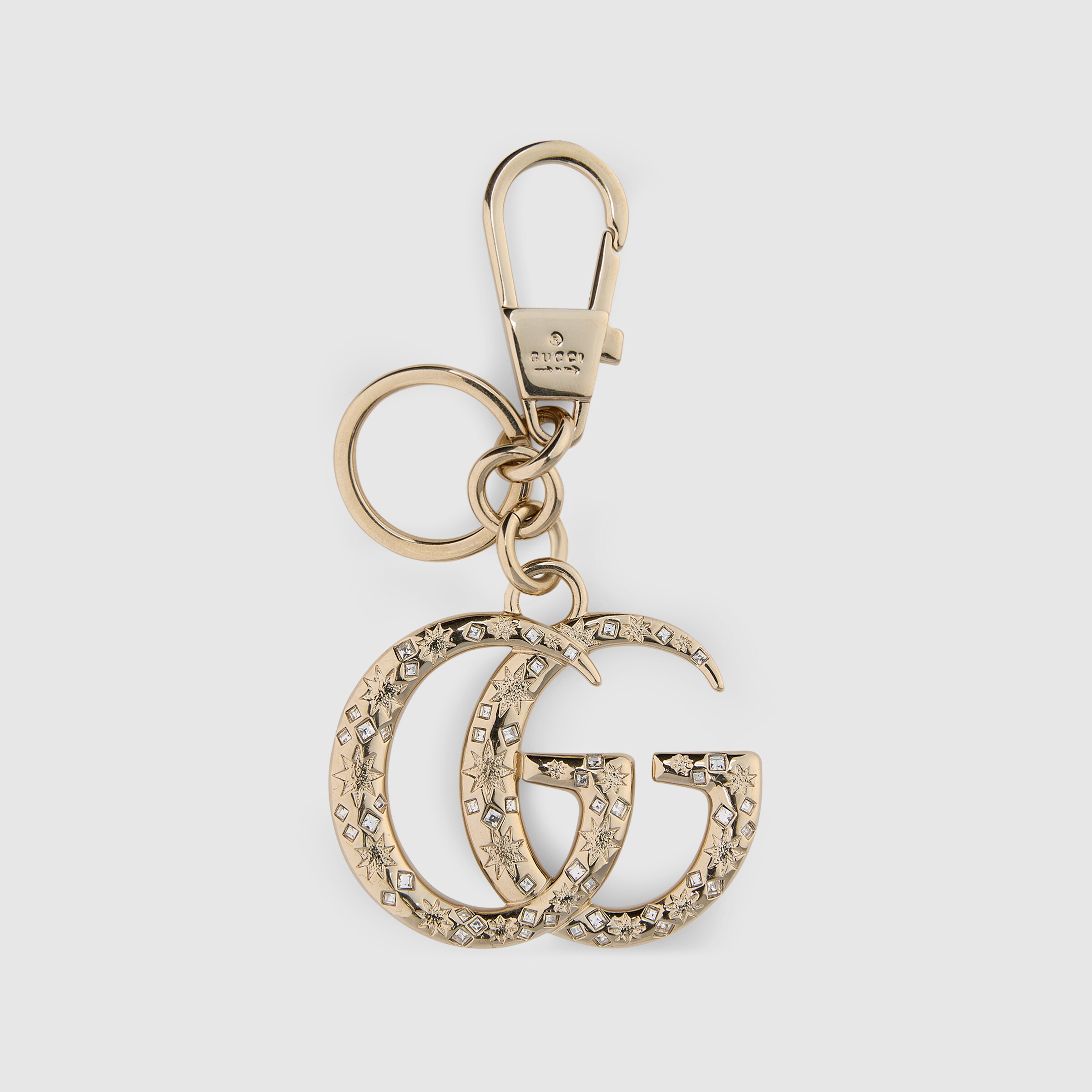 クリスタル ダブルG キーチェーン ・ライトゴールドトーン メタル