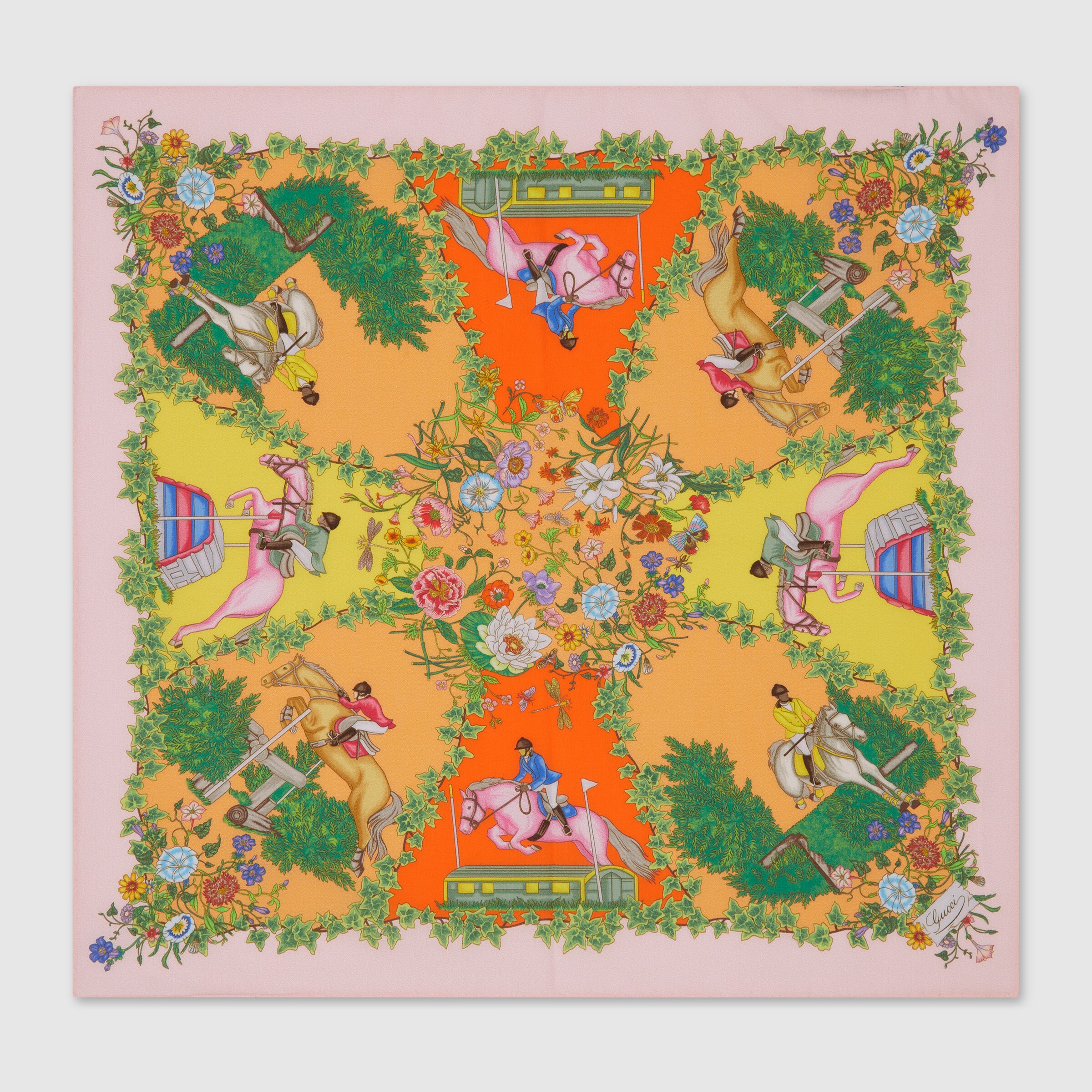 プリント コットン ハンカチ ・ピンク | GUCCI公式