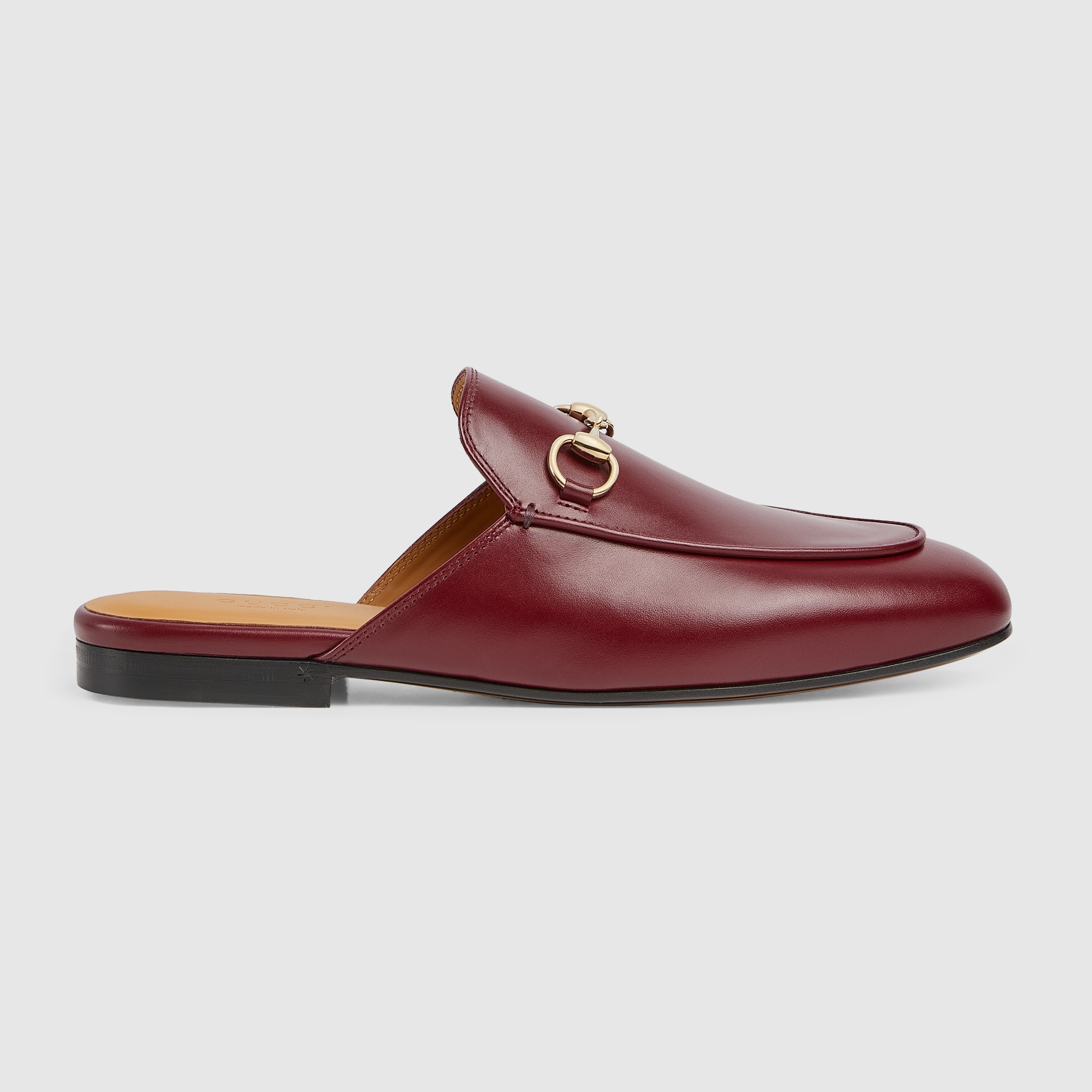 スリッポン GUCCI BURGUNDY LEATHER SLIPPERS GUCCI Princetown horsebit-detailed leather slippers | NET-A