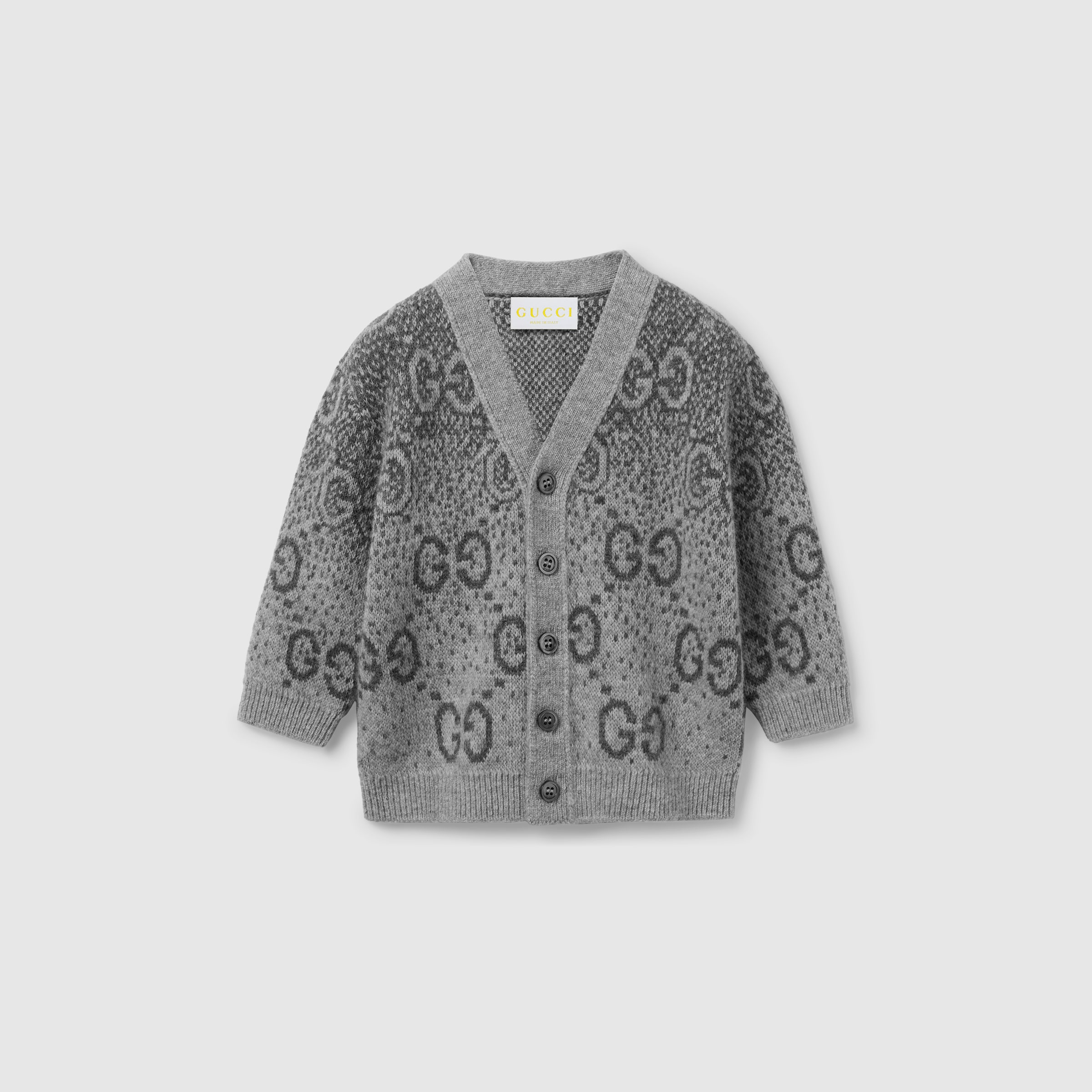Baby GG wool jacquard cardigan in light grey and grey