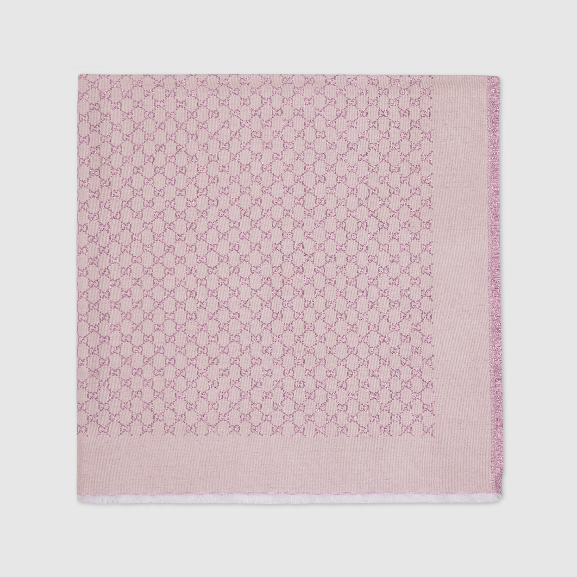 ボレロ・ショール GUCCI Pink cashmere scarf with logo Gucci GG Logo Monogram Wool Jacquard Light Pink 'Sten' Scarf