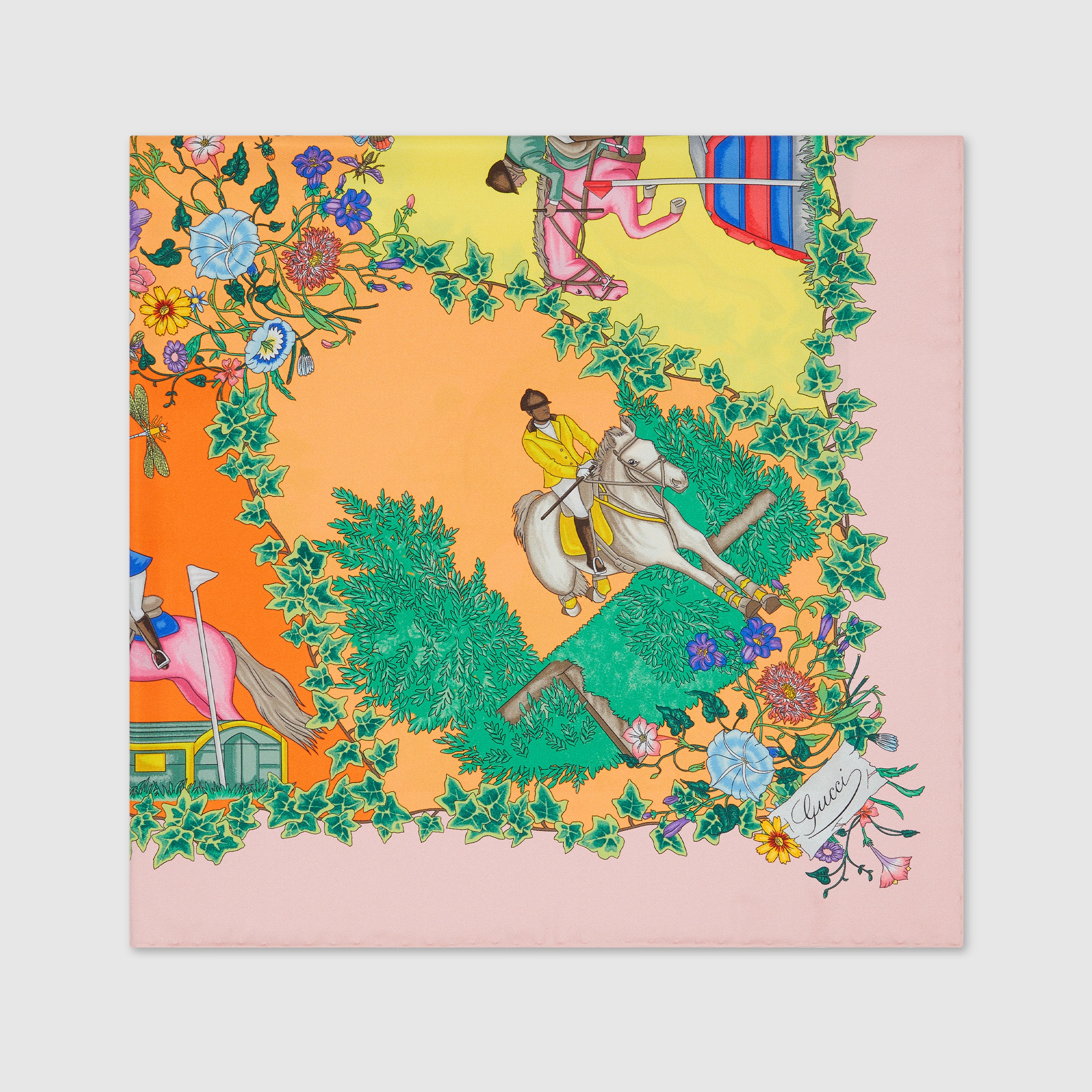 Printed silk twill carré in pink and multicolor | GUCCI® US