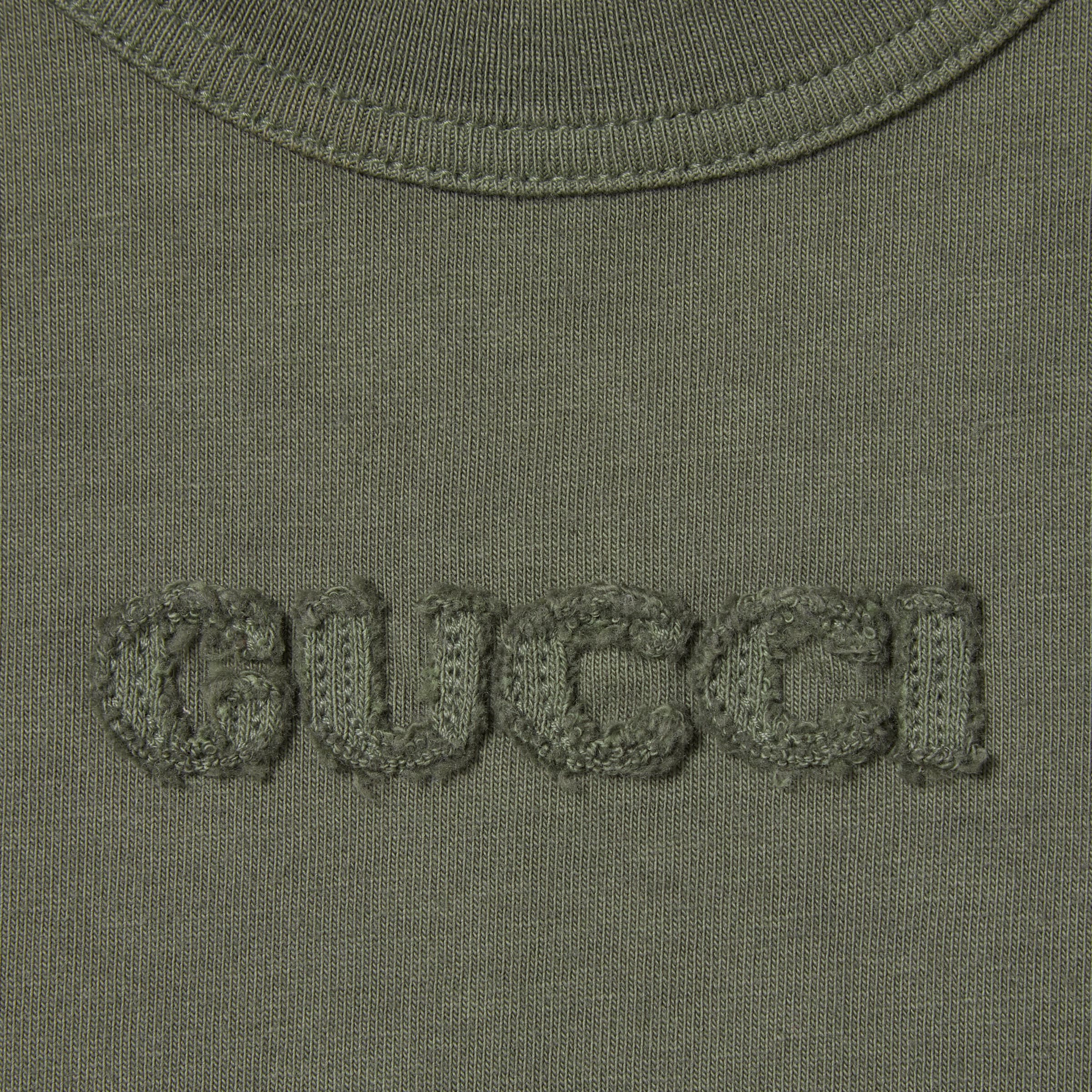 Embroidered cotton jersey T-shirt in dark green | GUCCI® US