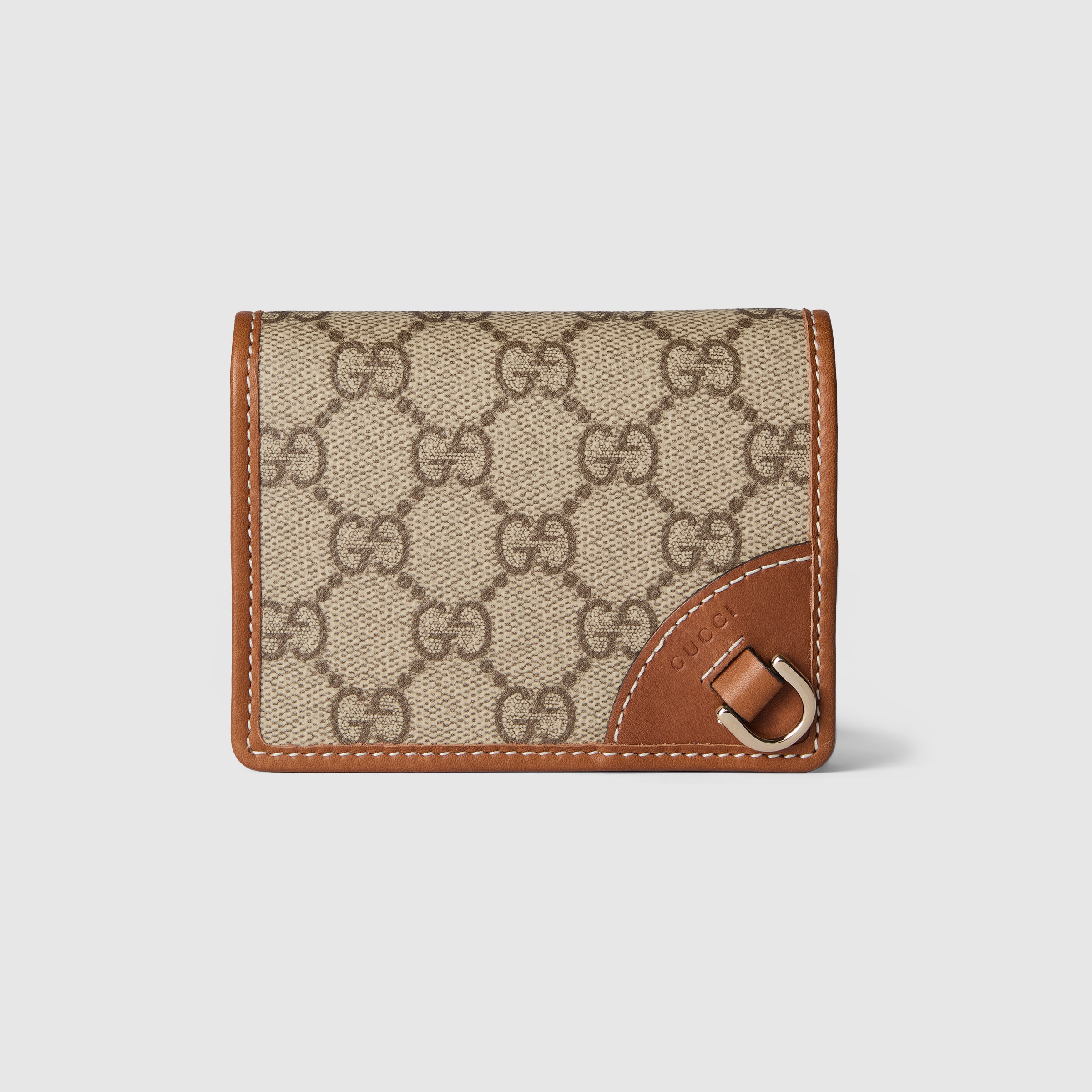 ★GUCCI★ Mini GG Emblem Wallet Brown Black 820692FAD6L9741 GUCCI GG Emblem mini debossed textured-leather wallet | NET