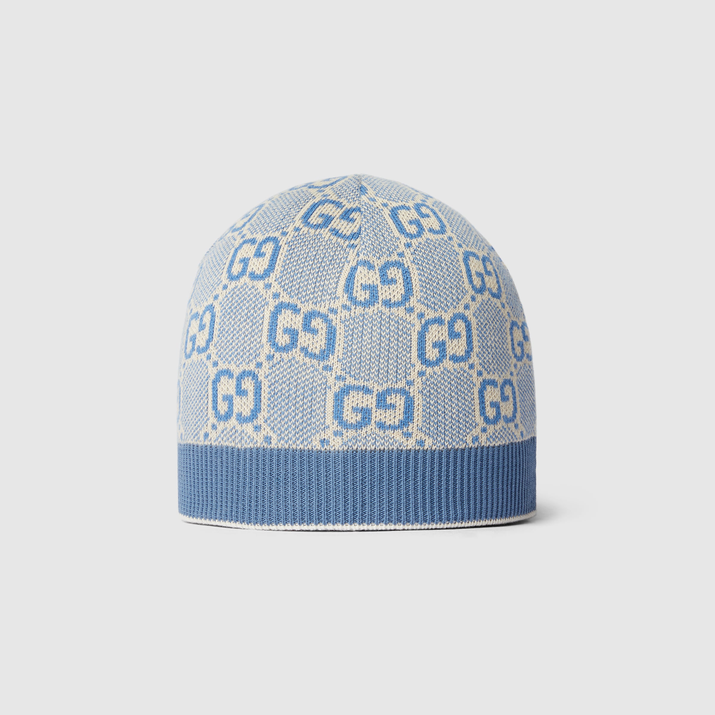 【GUCCI チルドレンズ】ベビーキャップ Baby GG cotton hat in blue and ivory | GUCCI® US
