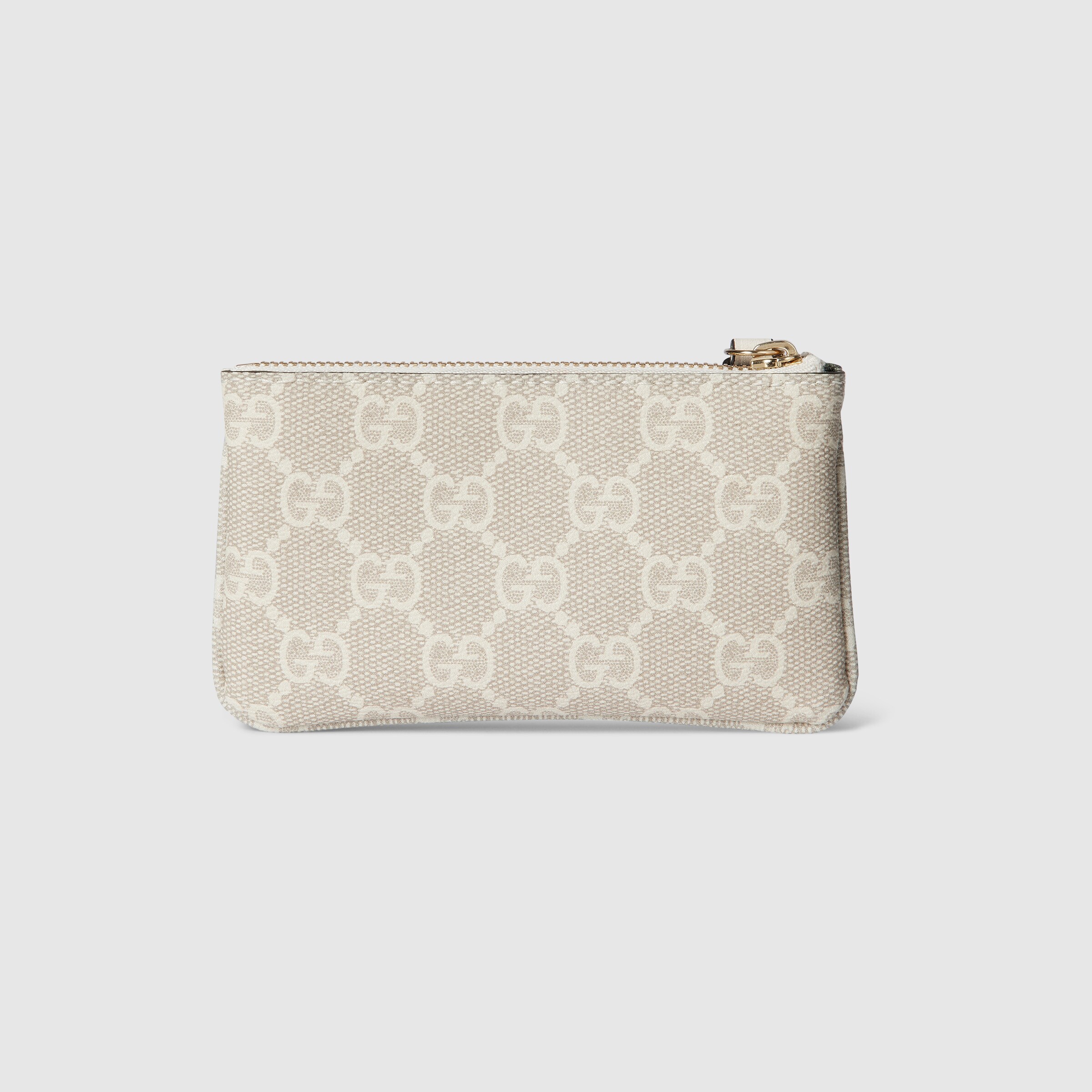 GGエンブレム〕キーケース ・ベージュ＆ホワイト ファブリック