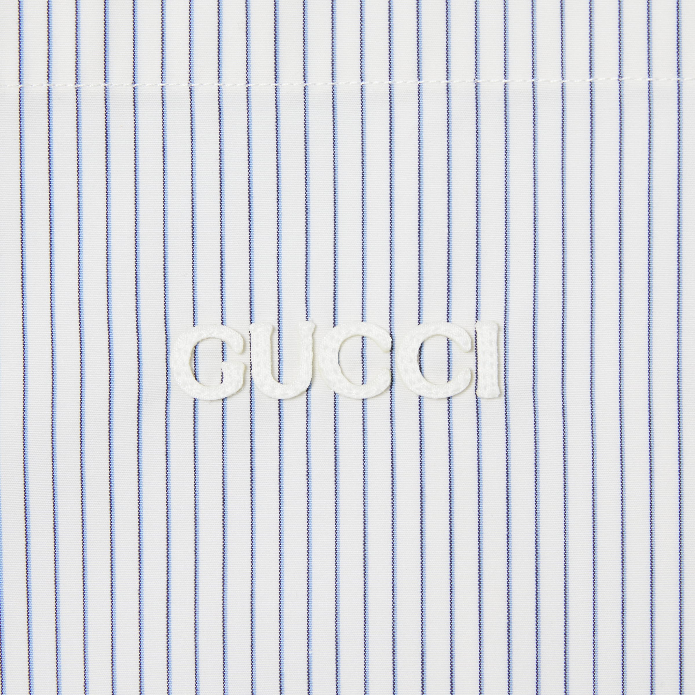 【はこぽす対応商品】 shirt cotton striped Embroidered in blue light and white トップス