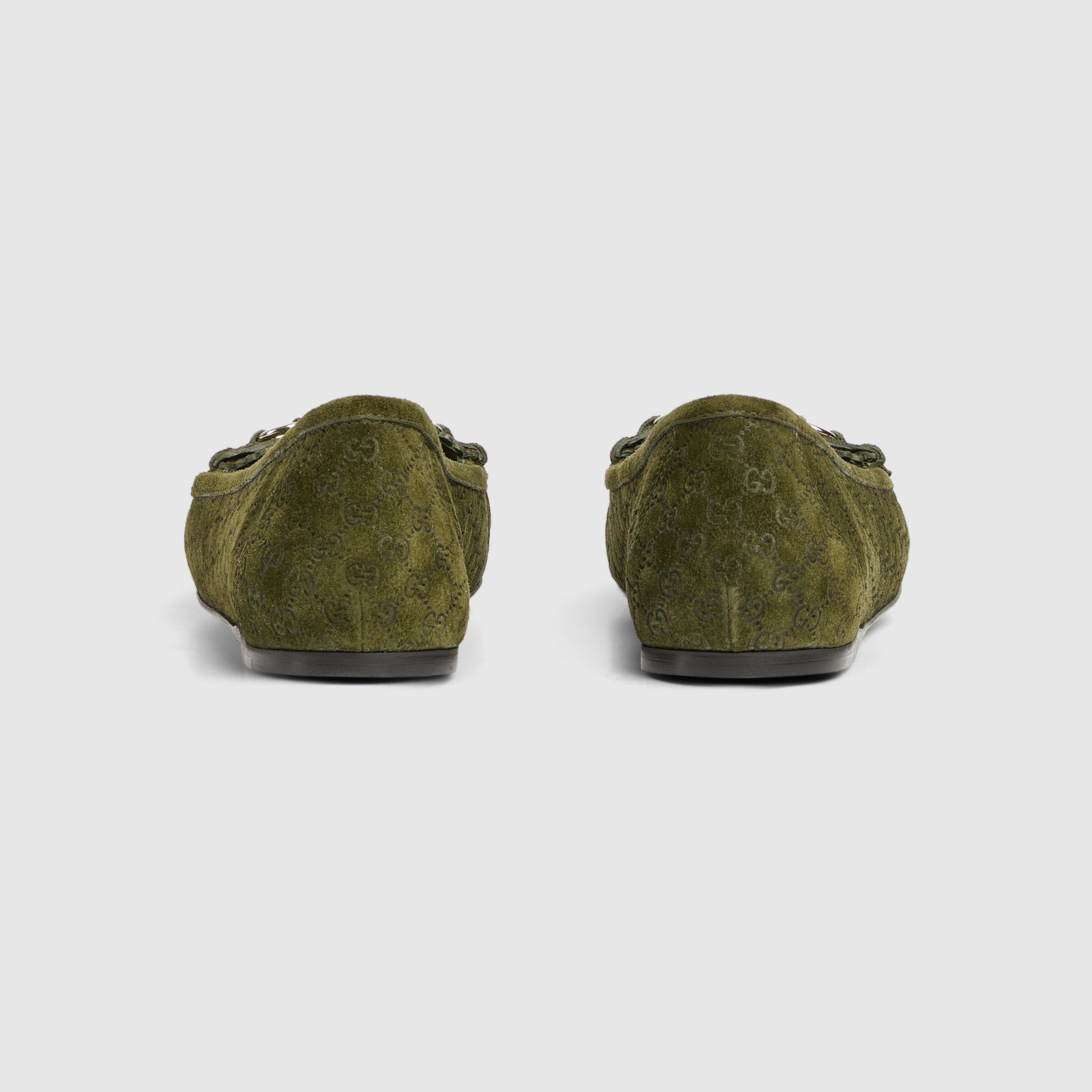 バレエシューズ SUEDE BALLERINAS WITH GG MOTIF Women's ballet flat with Horsebit in green GG suede | GUCCI® US