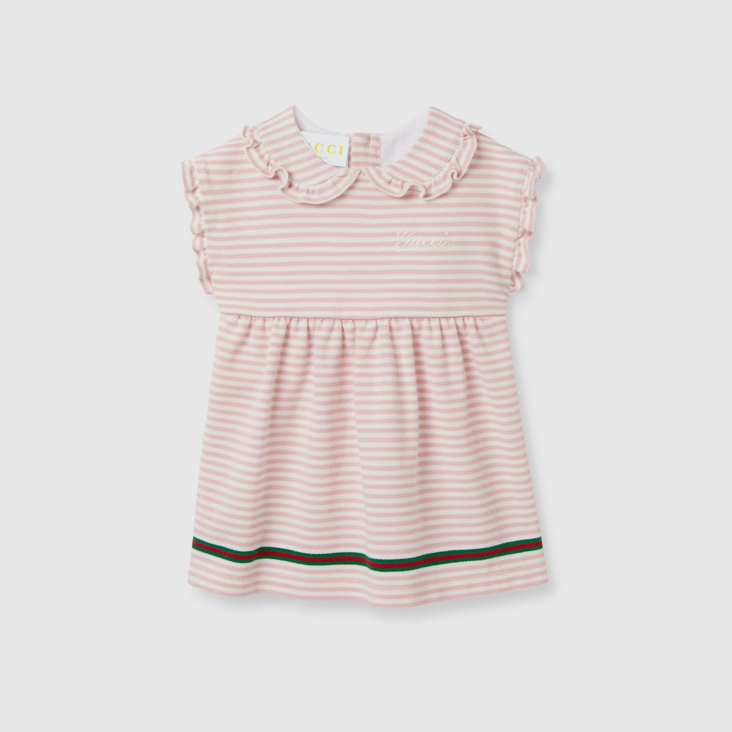 Baby embroidered cotton dress in white and pink | GUCCI® US Baby embroidered cotton dress in white and pink | GUCCI® US