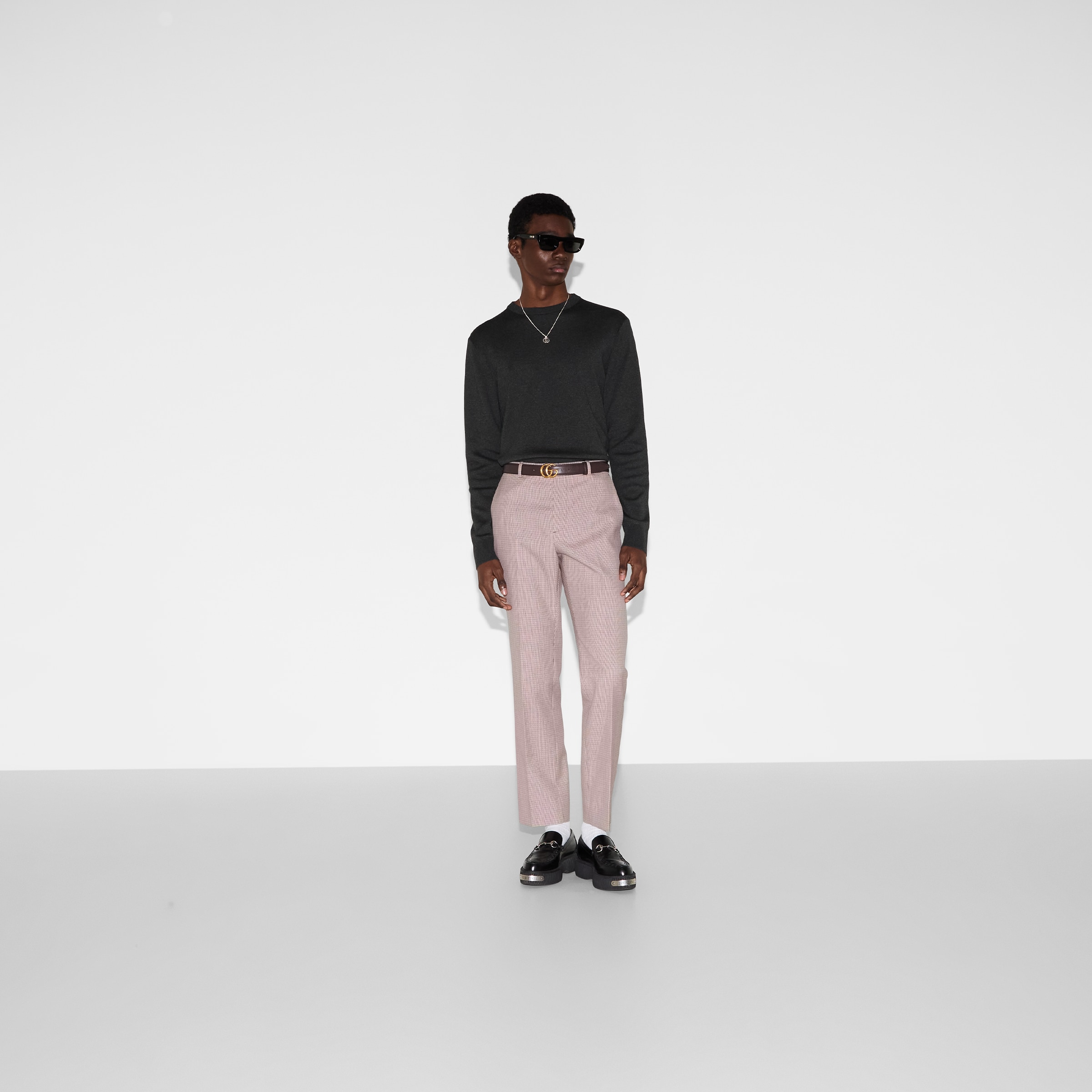 Silk cotton sweater with intarsia in grey | GUCCI® US