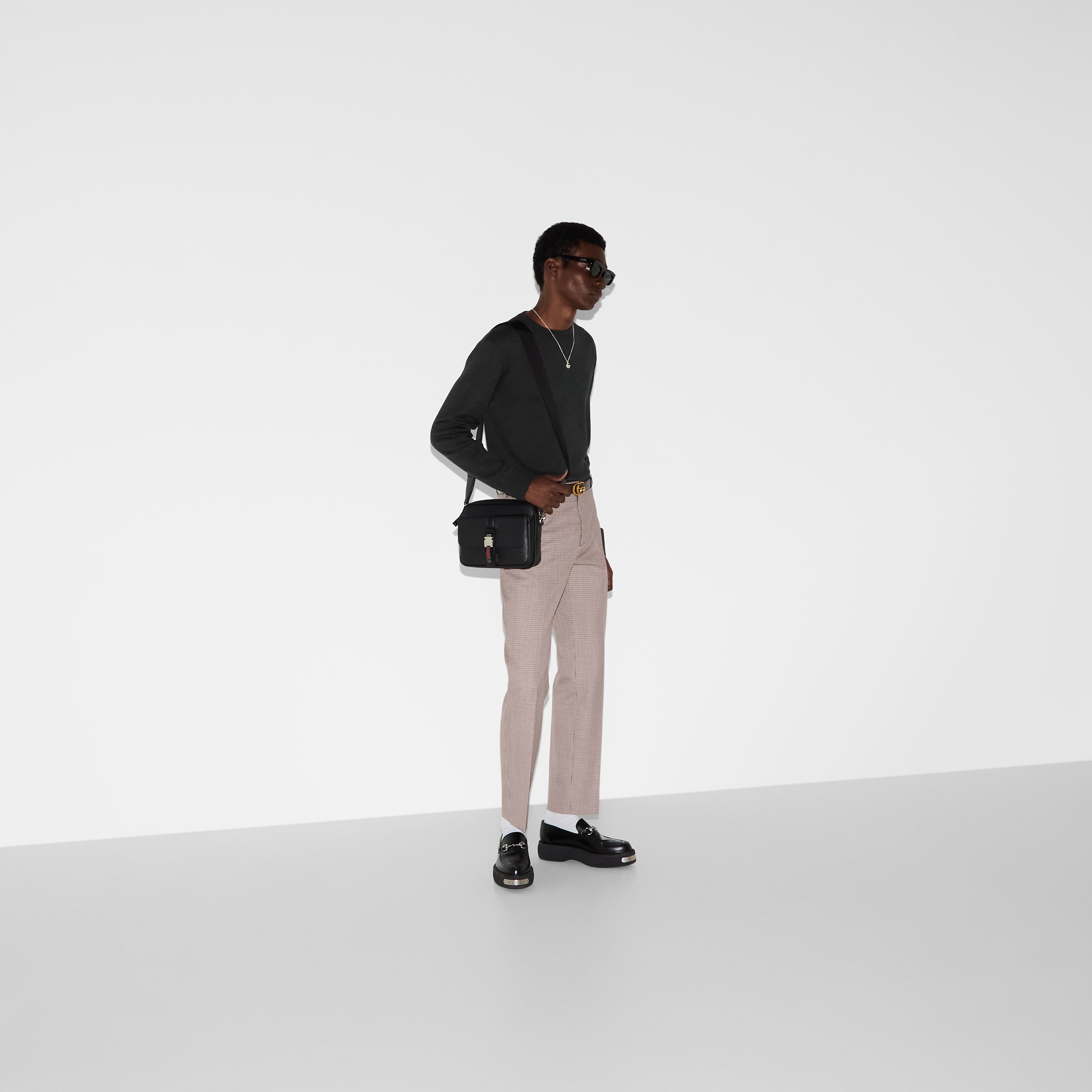 Silk cotton sweater with intarsia in grey | GUCCI® US