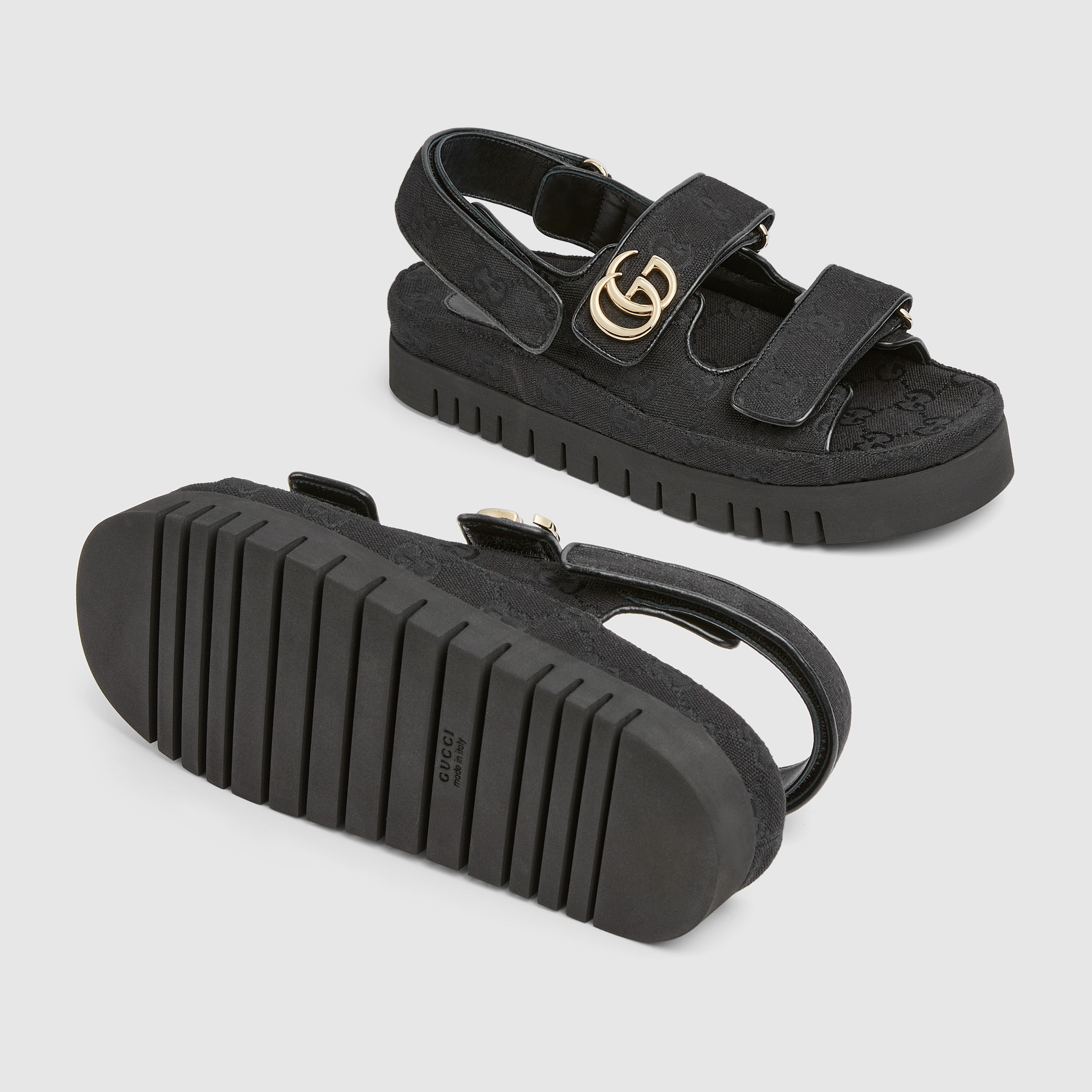 GUCCI ♪ ダブルG サンダル 816630FAD9 Women's sandal with crystal Double G in black leather