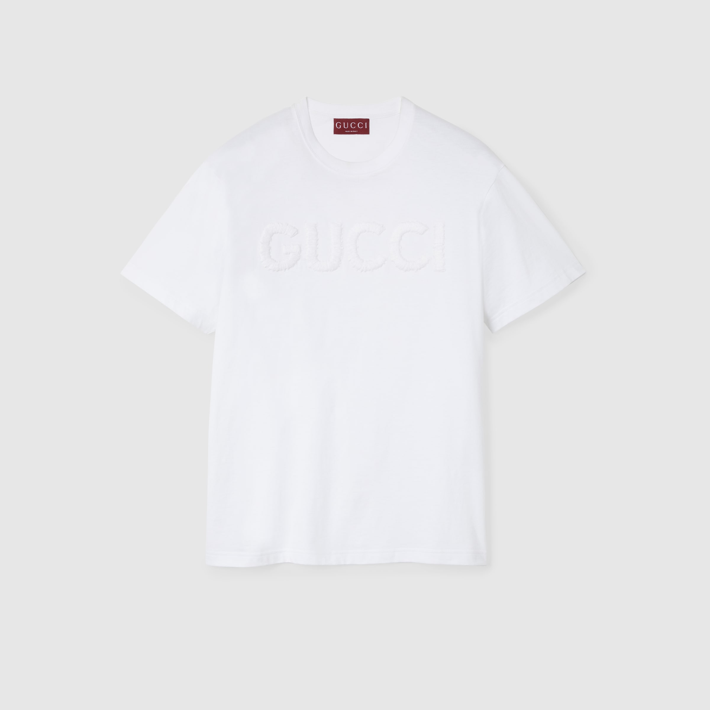 Embroidered cotton jersey T-shirt in white | GUCCI® US