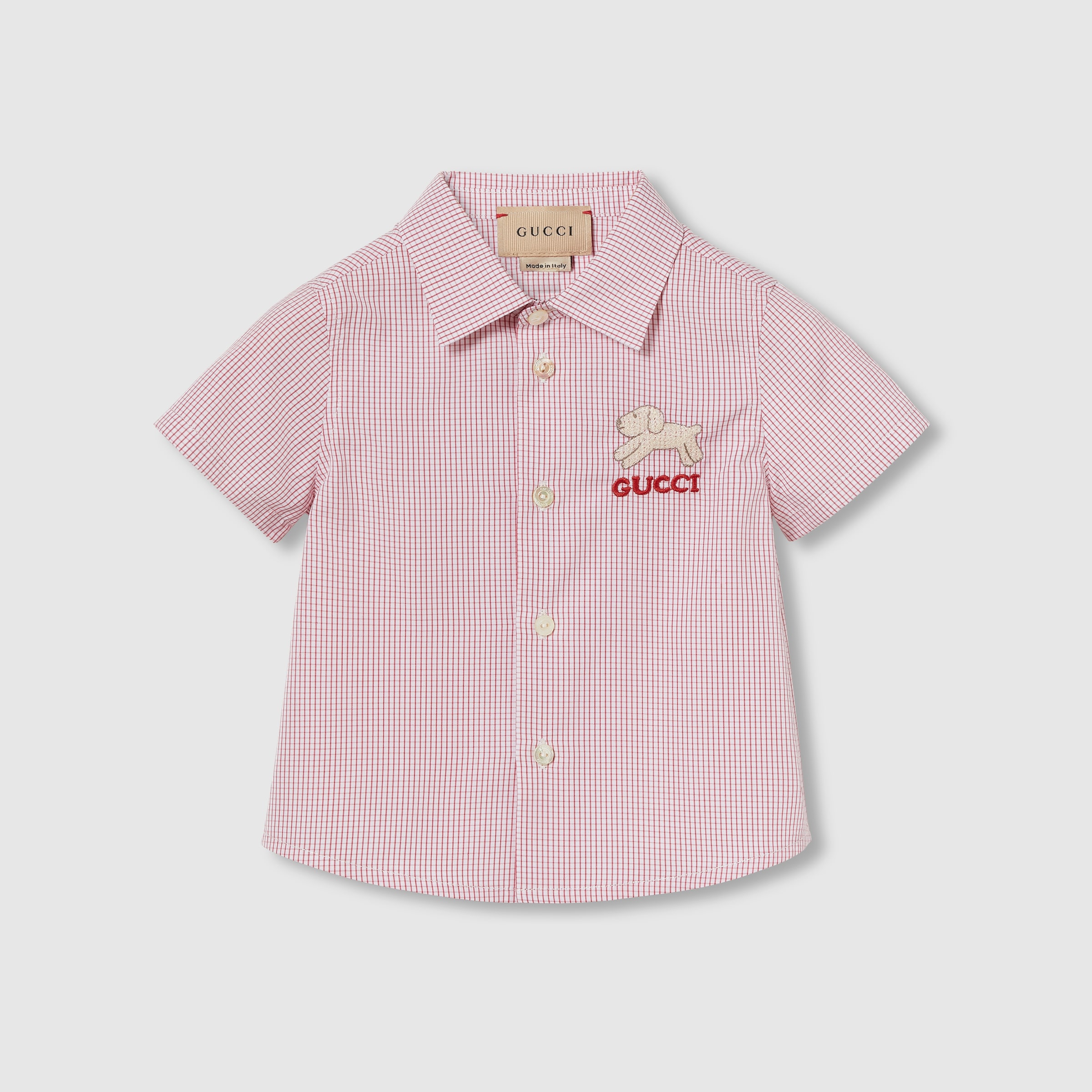 Baby embroidered cotton shirt in white and red | GUCCI® US