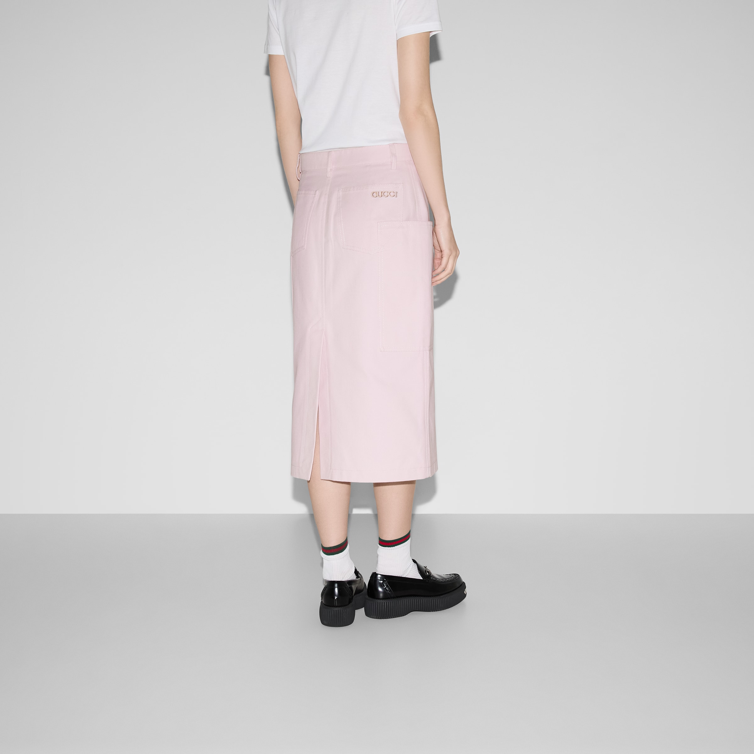 スカート GUCCI PINK COTTON MIDI SKIRT Mid-length cotton canvas delavé skirt in light pink | GUCCI® US