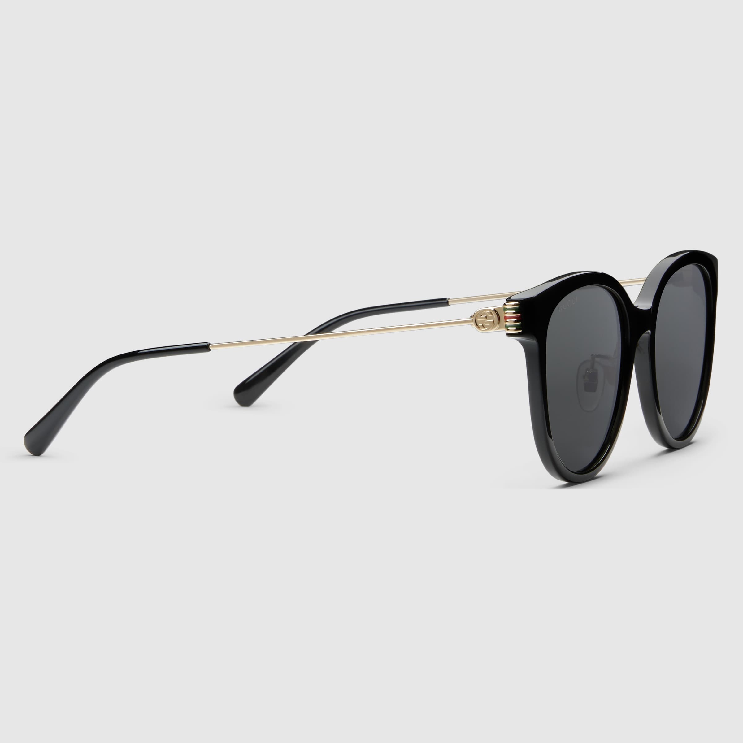 GUCCI ラウンドサングラス ブラック ラウンドフレーム サングラス ・ブラック＆グリーン アセテート