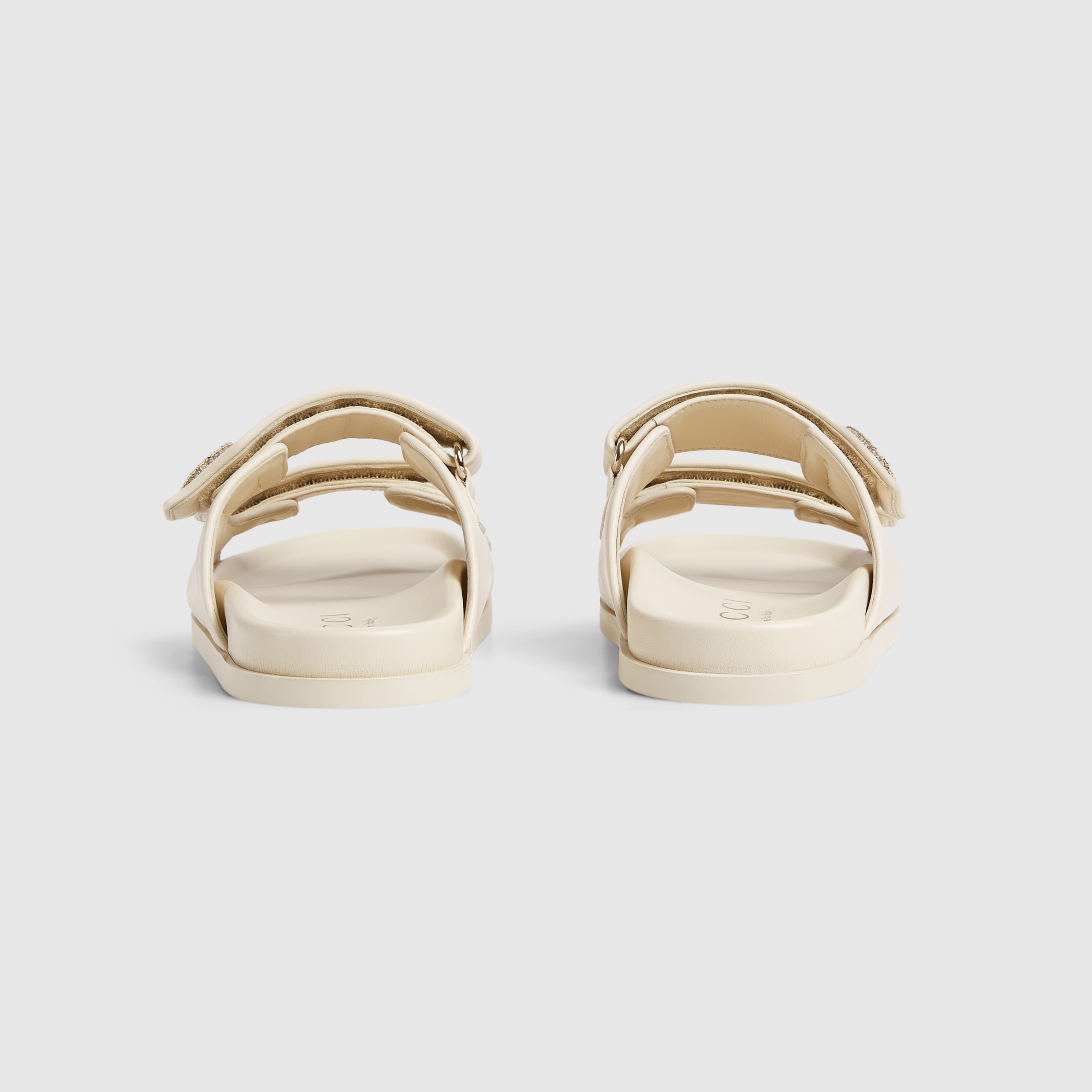 Women's sandal with crystal Double G in ivory leather