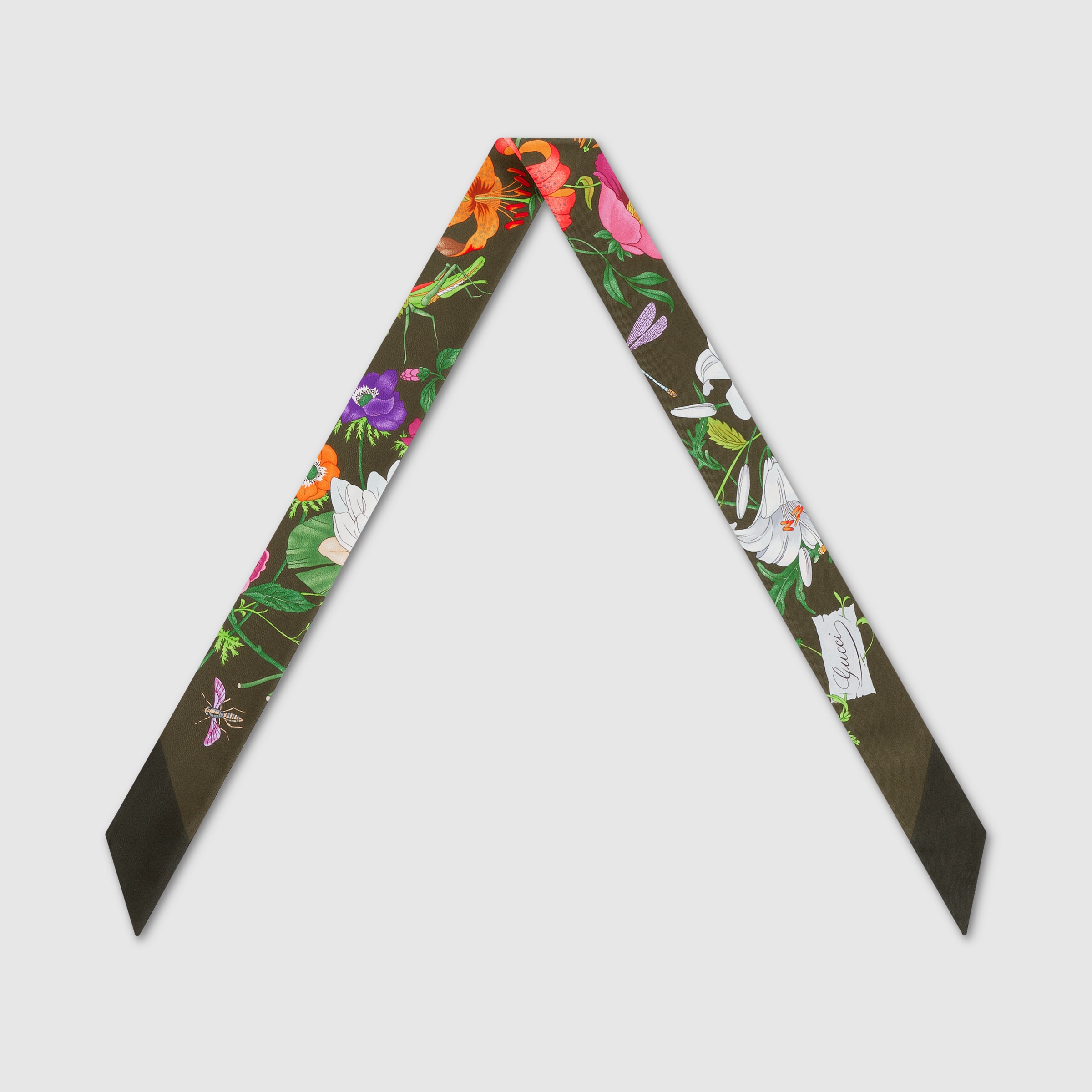 Printed silk twill neck bow in green and multicolour | GUCCI® US