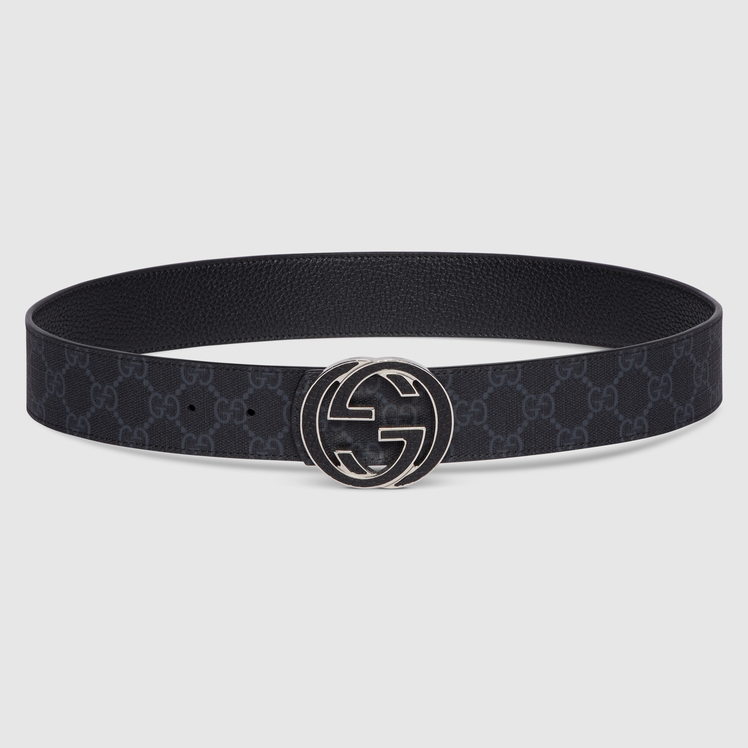 GUCCI レザー ベルト ブラック×シルバー レディース 812273_AAEB4_1000_007_100_0000