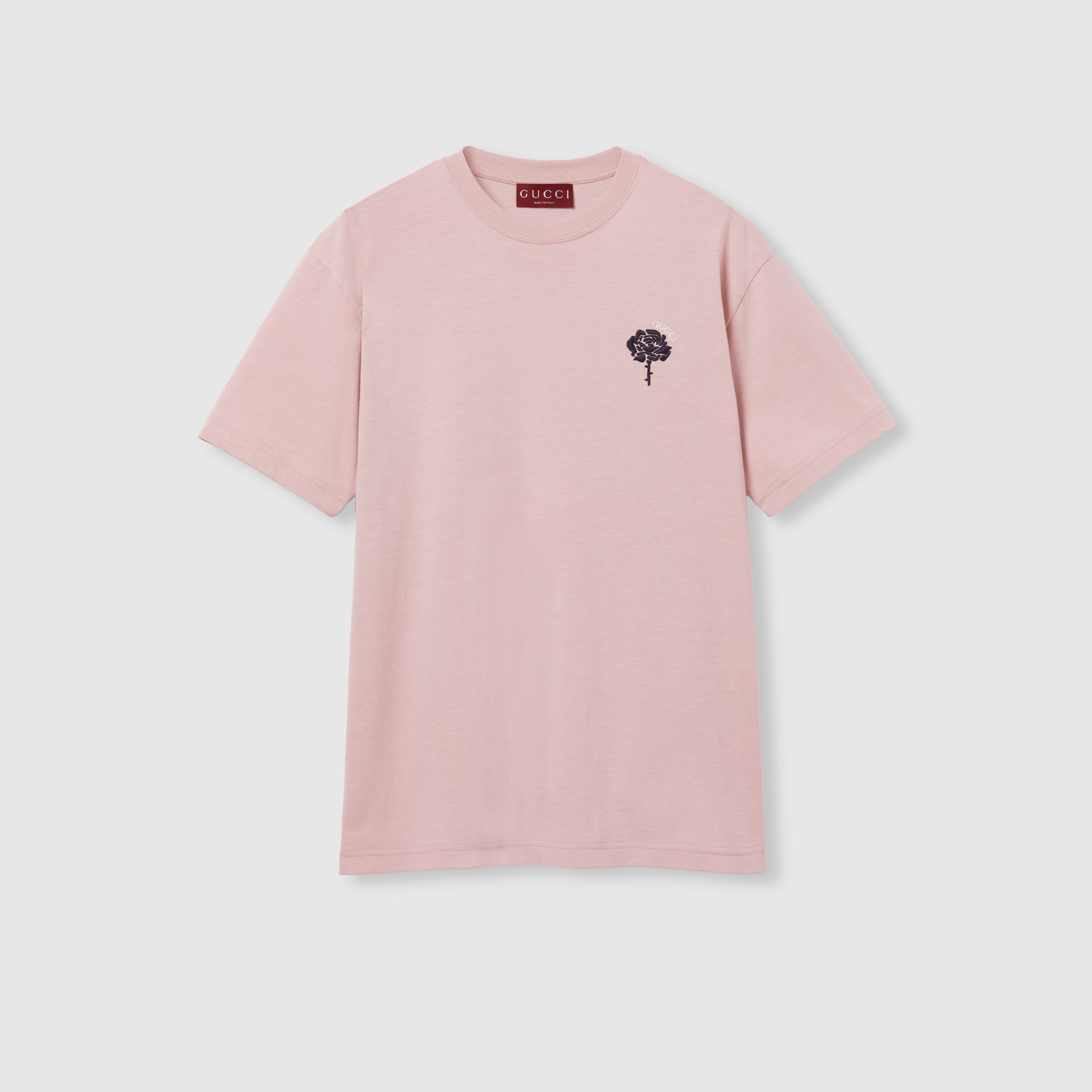 T-shirt en jersey de coton avec broderie en vieux rose