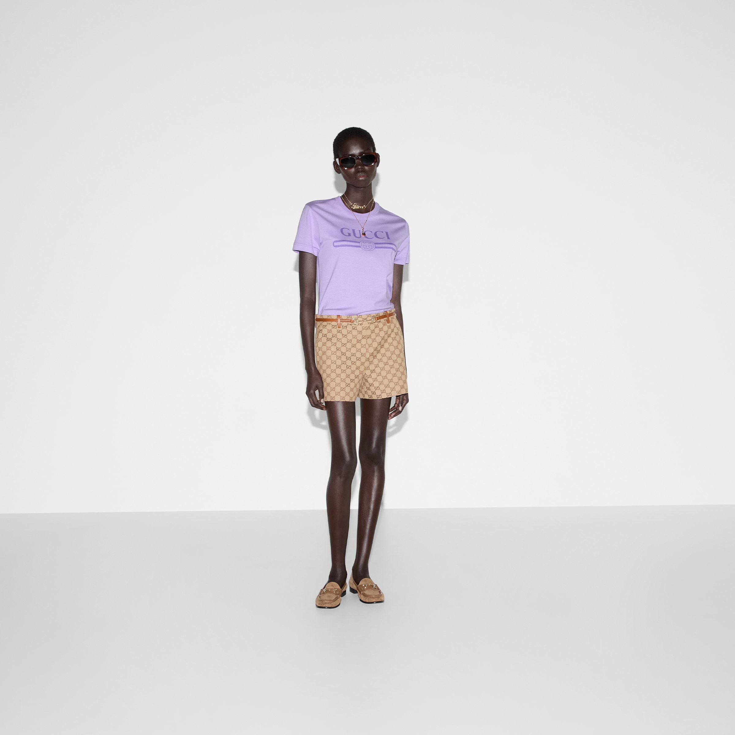 Jersey T-shirt with print in lilac | GUCCI® US