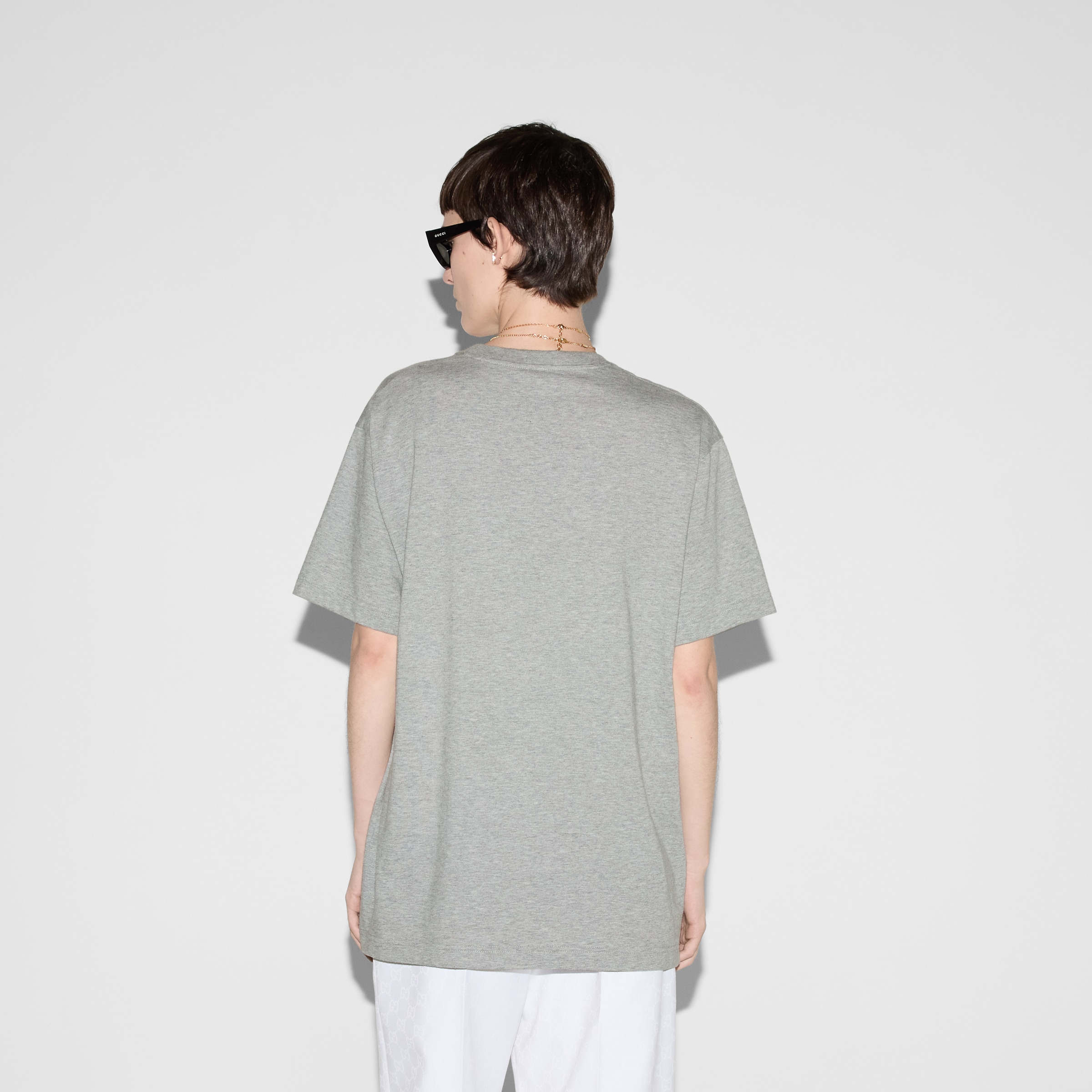 Cotton jersey T-shirt with print in grey | GUCCI® US