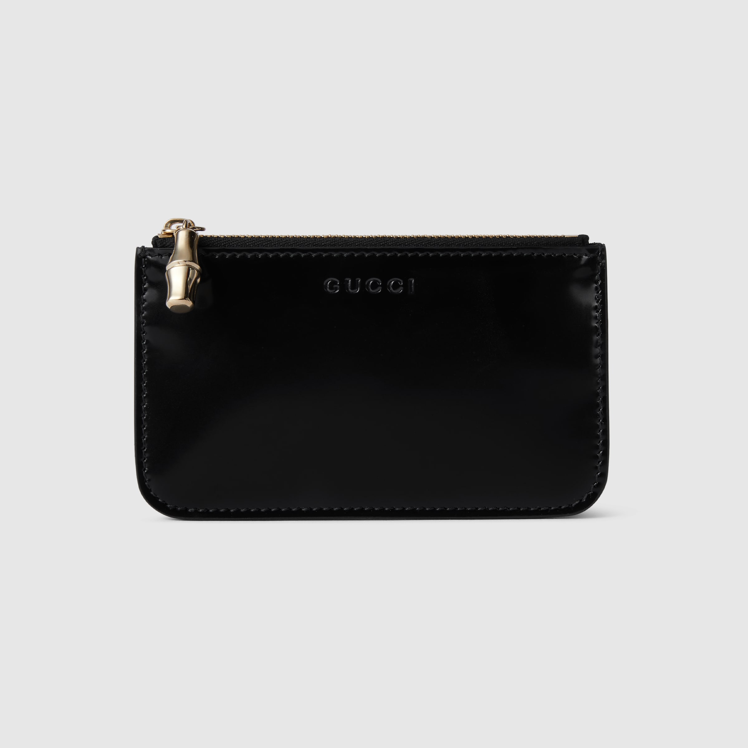 Key pouch with bamboo in black leather | GUCCI® US