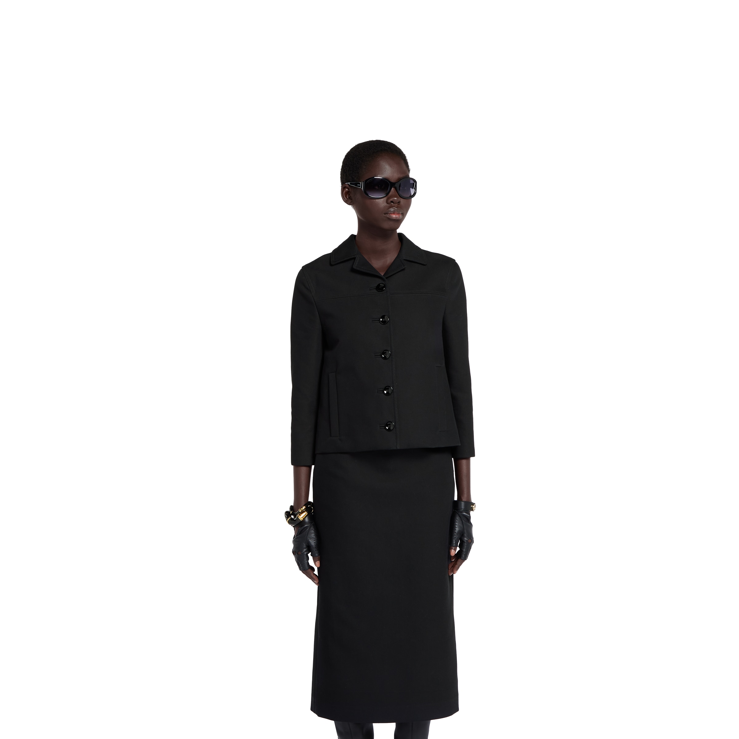 ジャケット GUCCI BLACK GABARDINE JACKET Cotton gabardine 3/4 sleeve jacket in black | GUCCI® CA