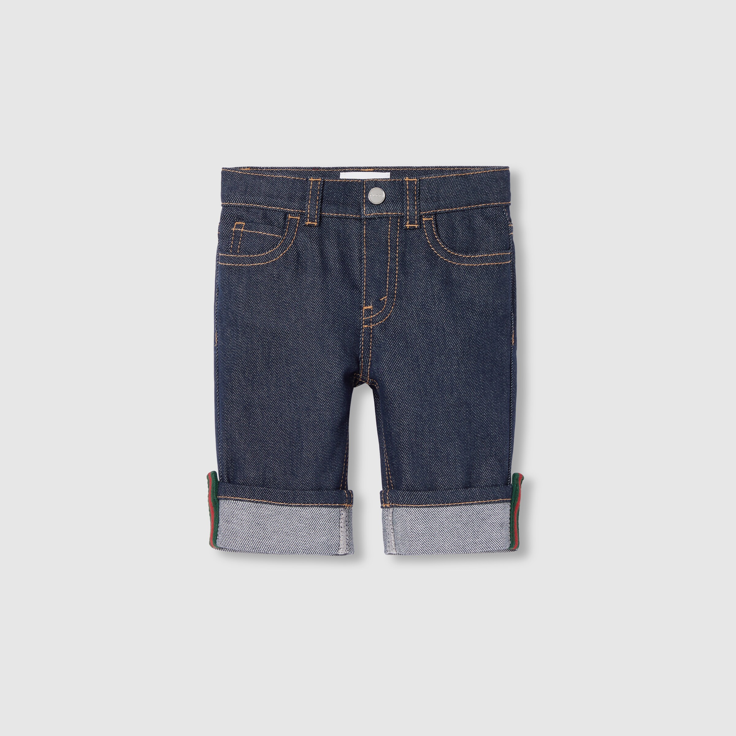 Baby denim pants with Web in dark blue | GUCCI® GR