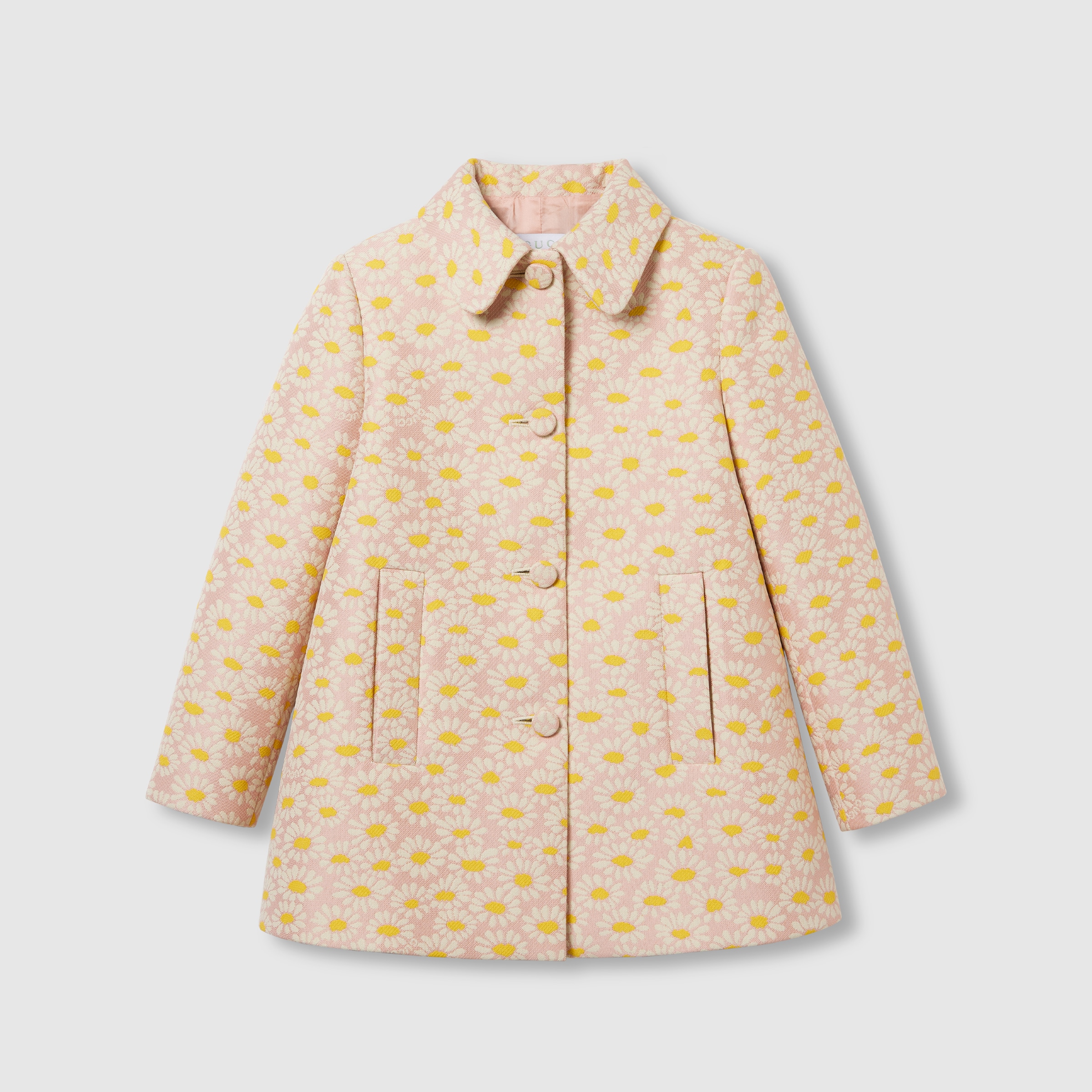 Children's floral jacquard coat in light pink and yellow | GUCCI® US