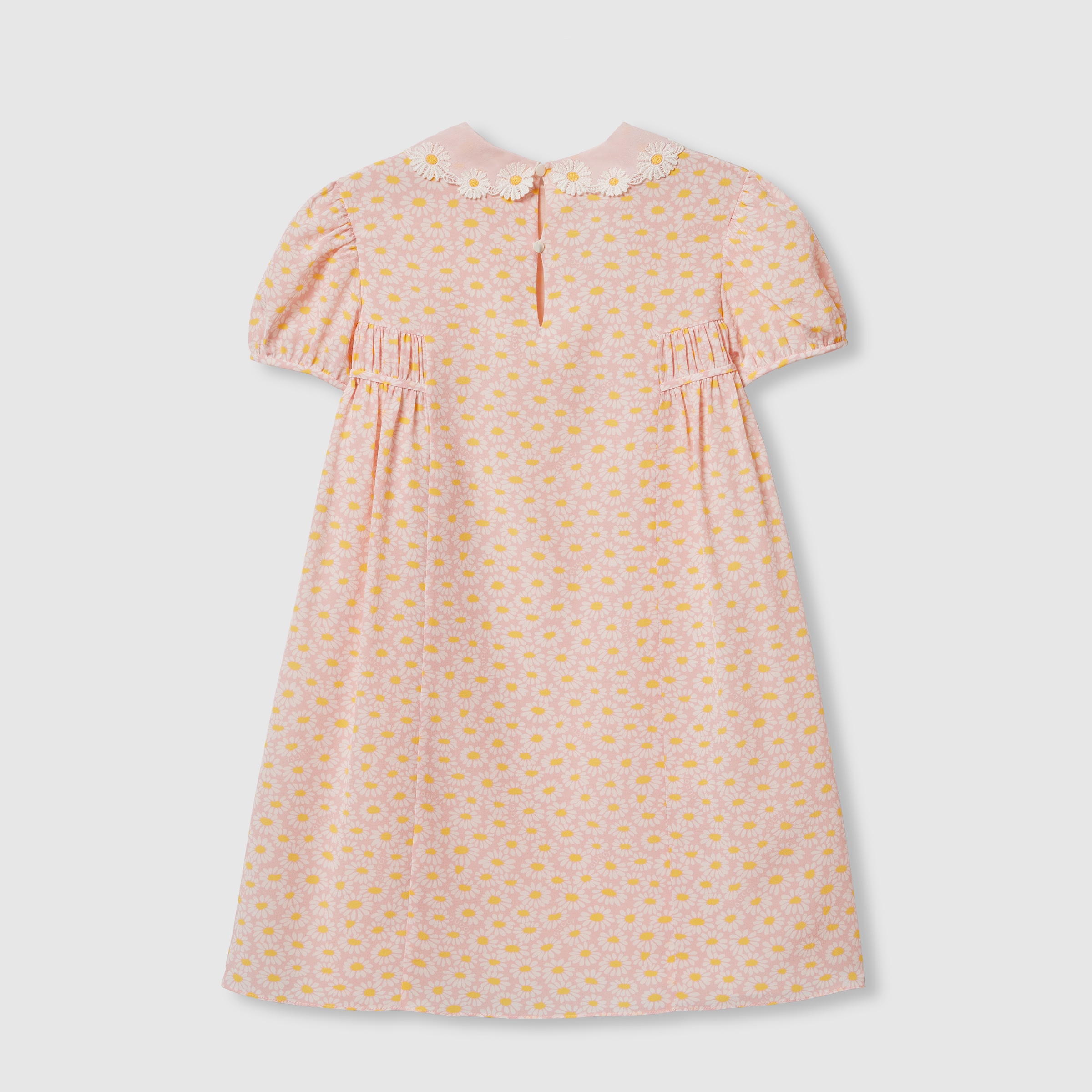Children's printed silk crêpe dress in light pink and yellow