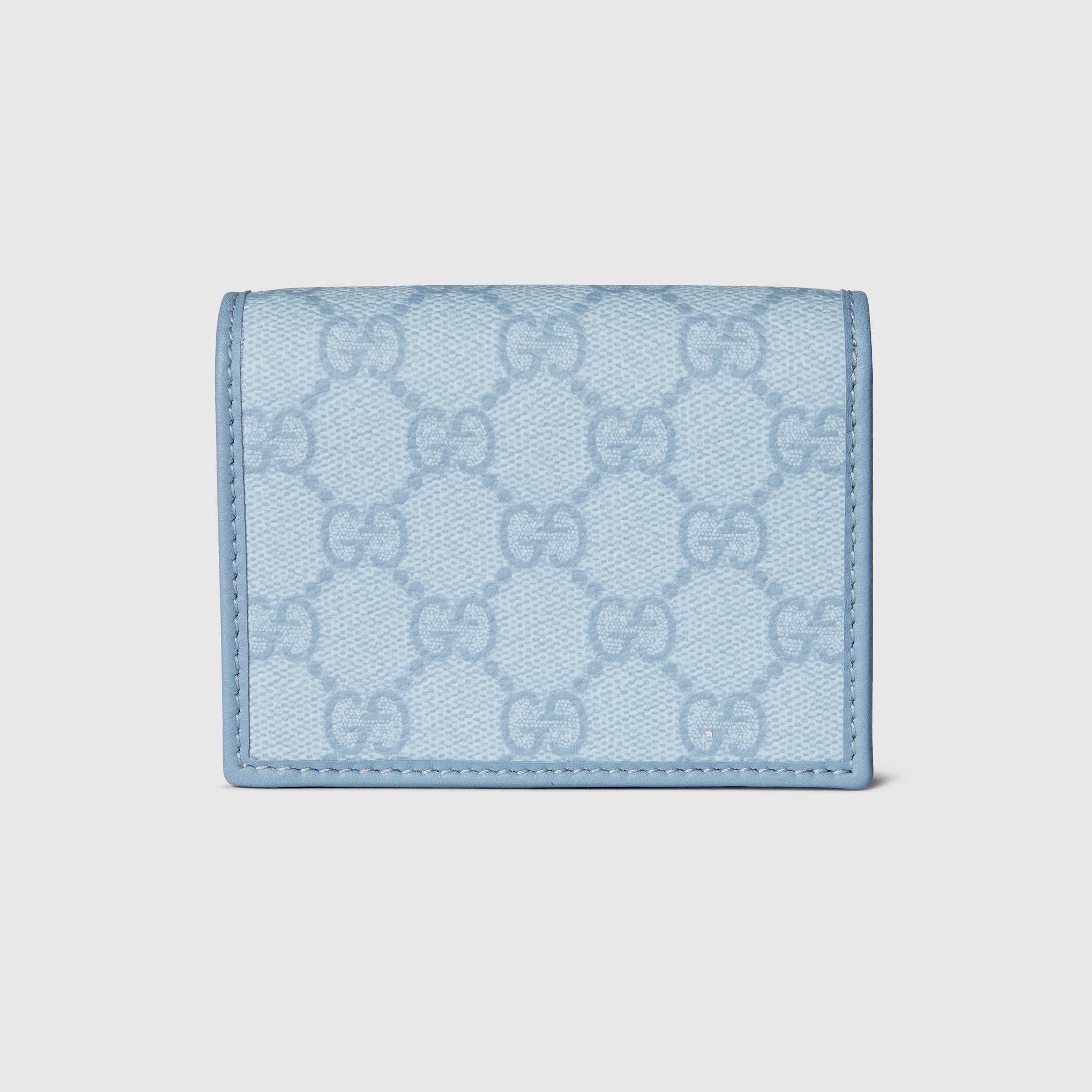 GG Emblem small wallet in light blue coated fabric | GUCCI® US