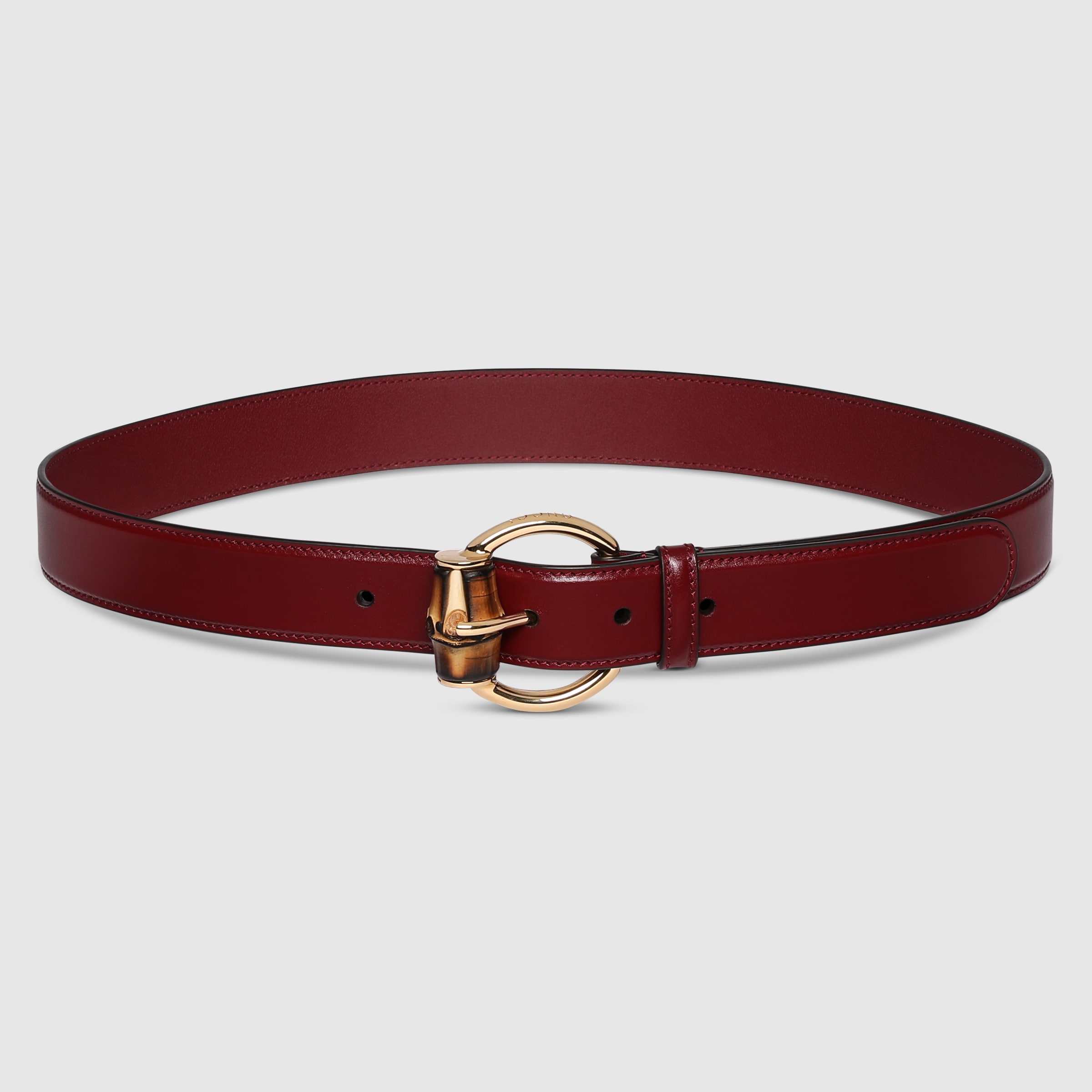 Belt with bamboo detail buckle in Rosso Ancora red leather