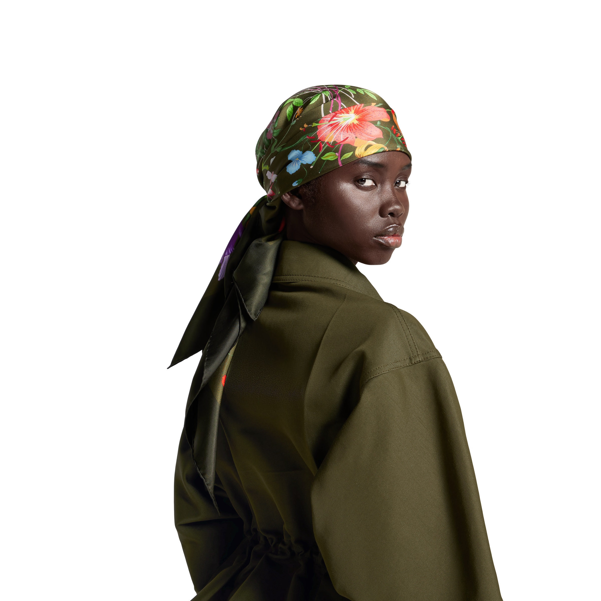 MURRAL ヘアーカフ Printed silk twill carré in multicolor | GUCCI® US
