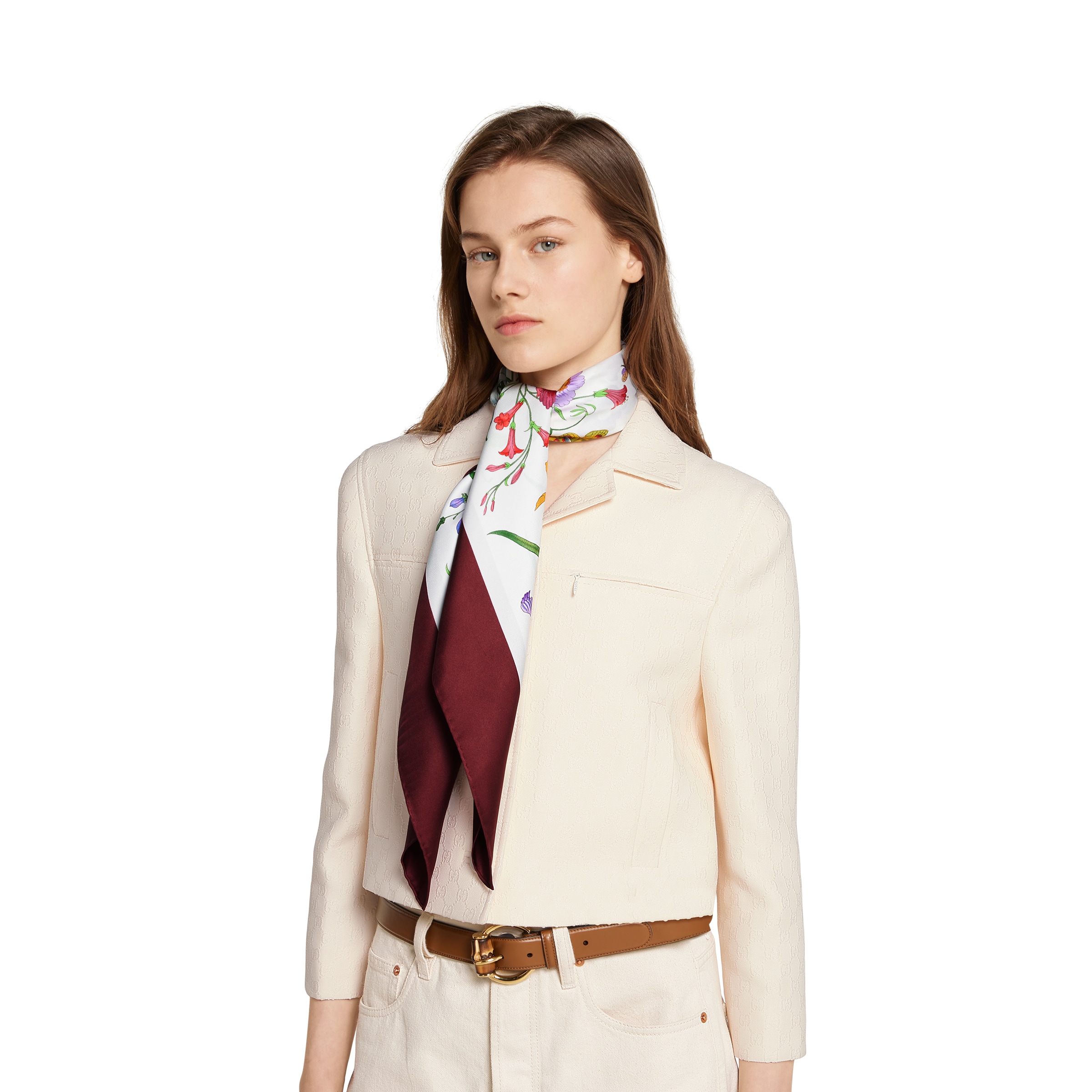 フローラ プリント シルクツイル スカーフ ・マルチカラー フローラ プリント シルクツイル スカーフ ・マルチカラー