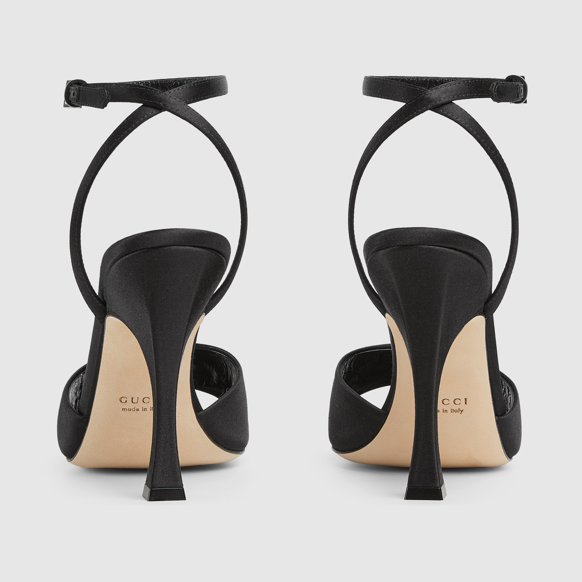 Women's sandal with crystal Horsebit in black satin | GUCCI® US