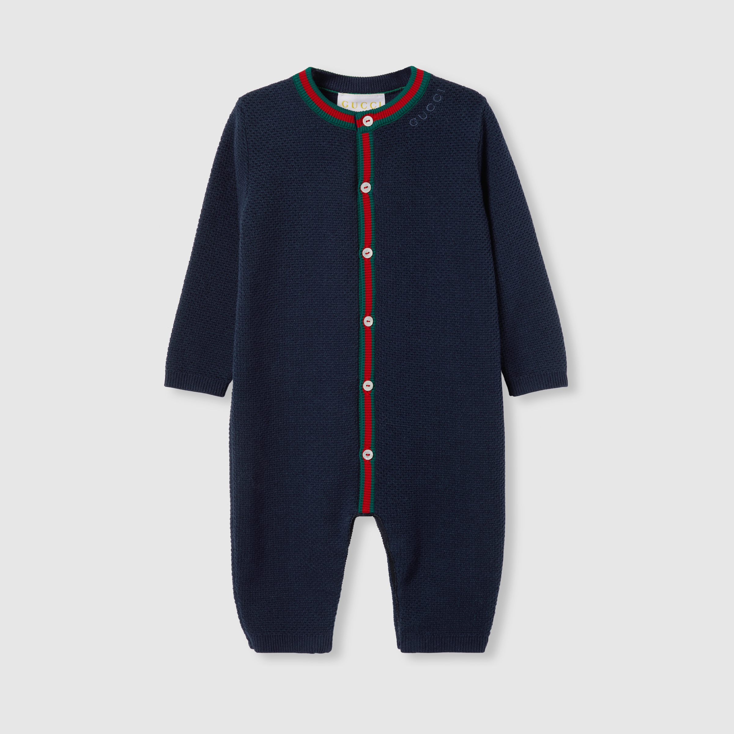 婴儿饰刺绣棉质连体衣in 深蓝色| GUCCI® DE