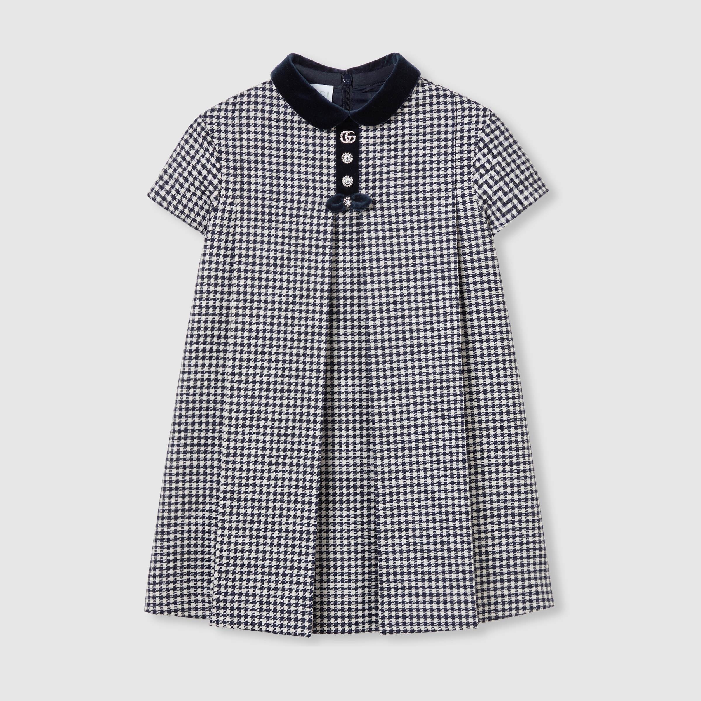 Children's wool gingham dress in white and blue | GUCCI® US