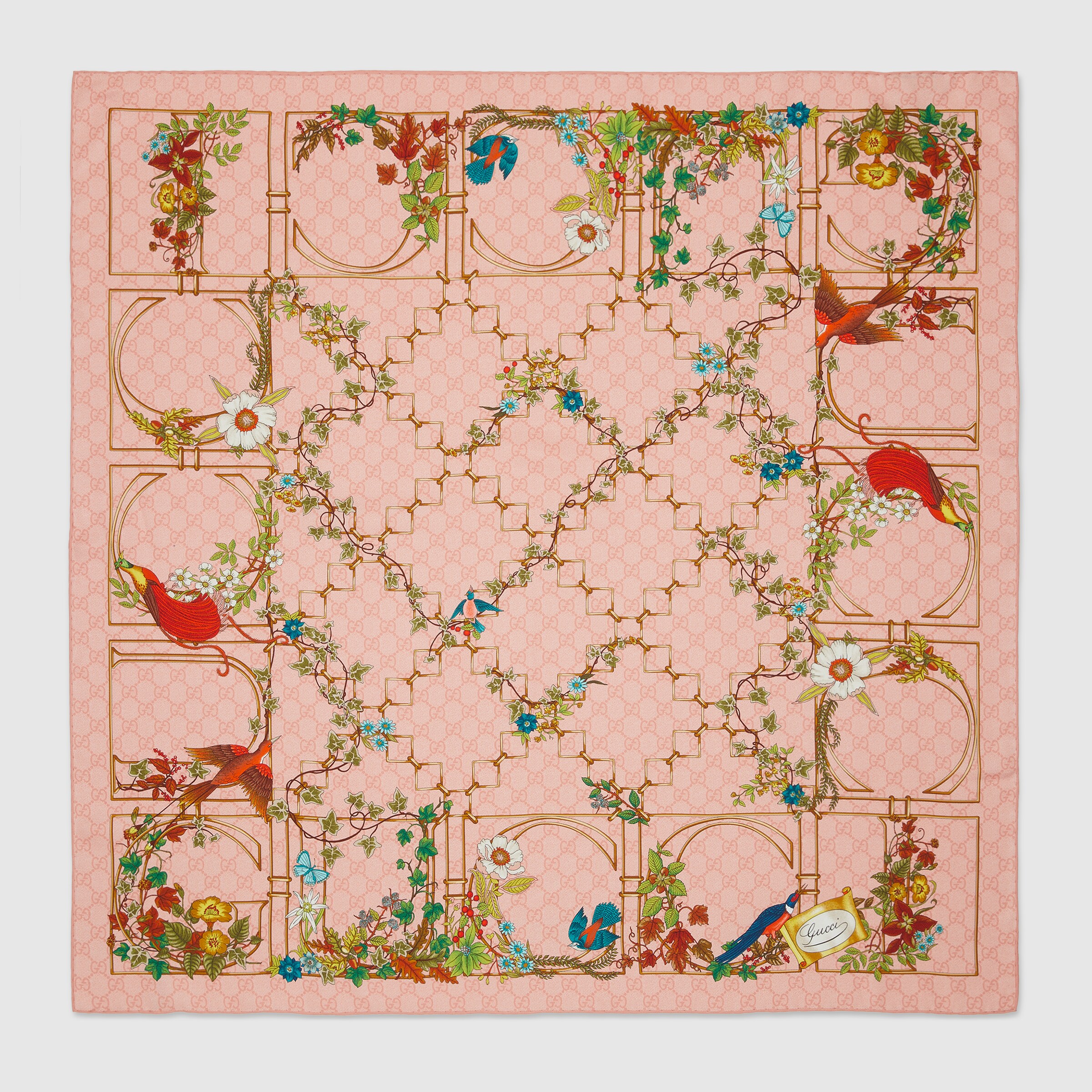 ミ*で様 グッチ スカーフ プリント シルクツイル スカーフ ・ピンク＆マルチカラー | GUCCI公式