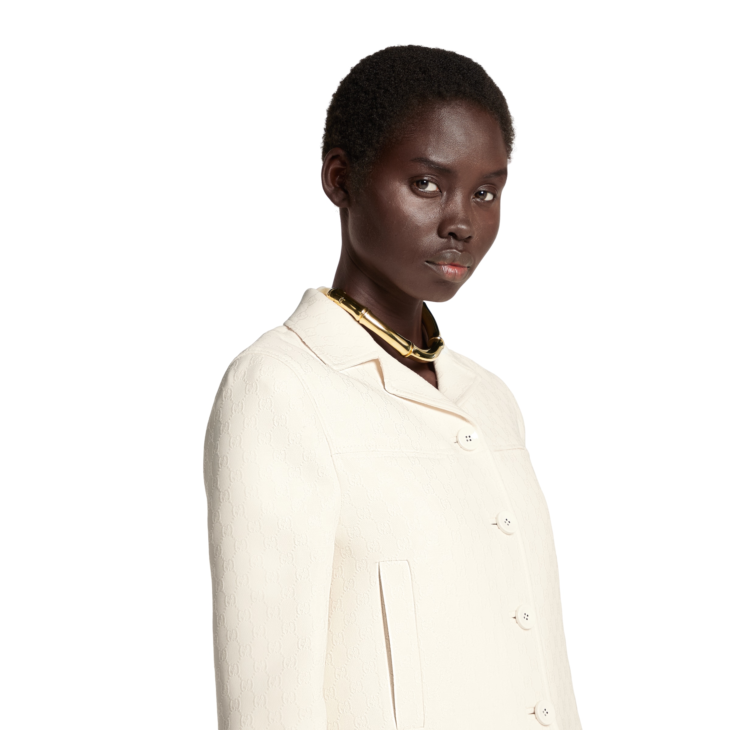 GG wool silk crêpe jacquard jacket in off white | GUCCI® US