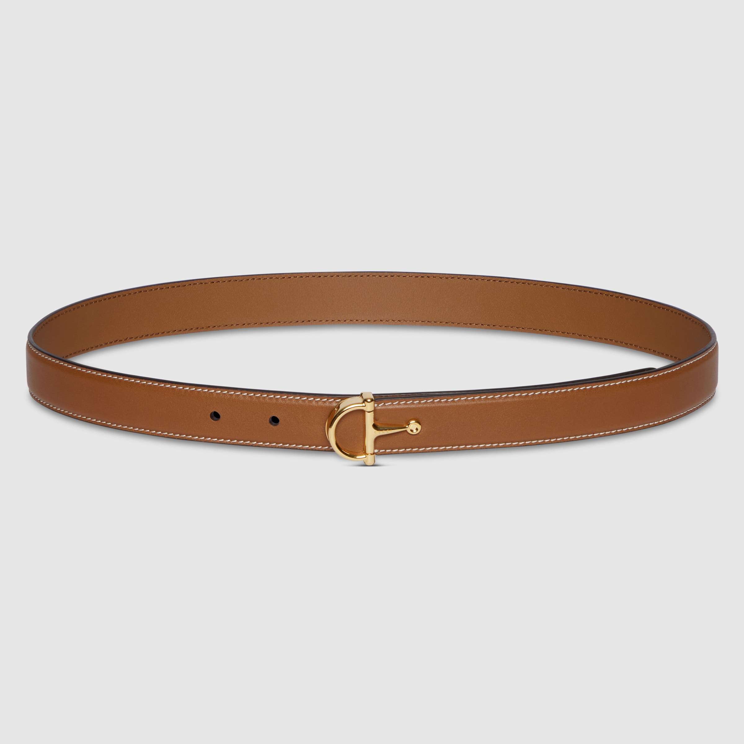 ベルト GUCCI SLIM LEATHER-COLORED BELT WITH HALF BUCKLE Thin belt with half-Horsebit buckle in brown leather | GUCCI® US