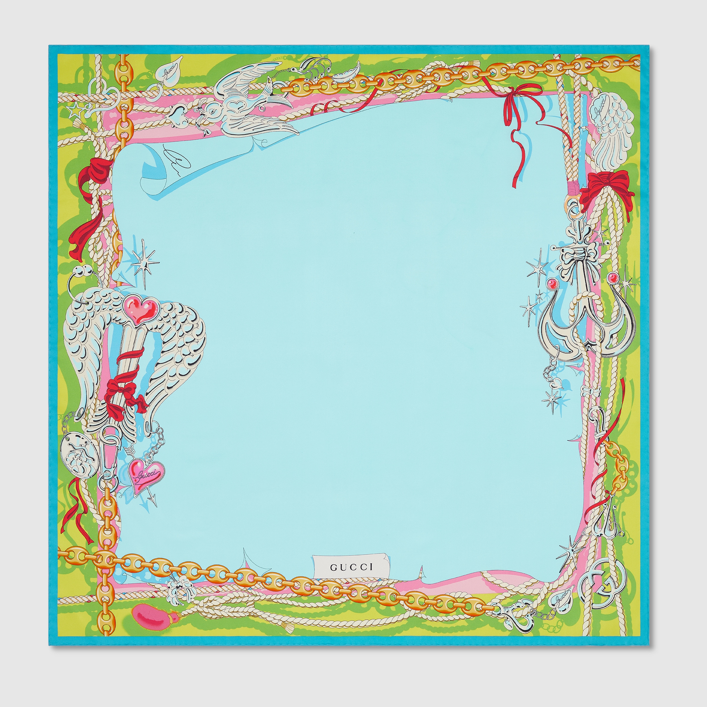 90 x 90 プロジェクト プリント シルクスカーフ ・ライトブルー