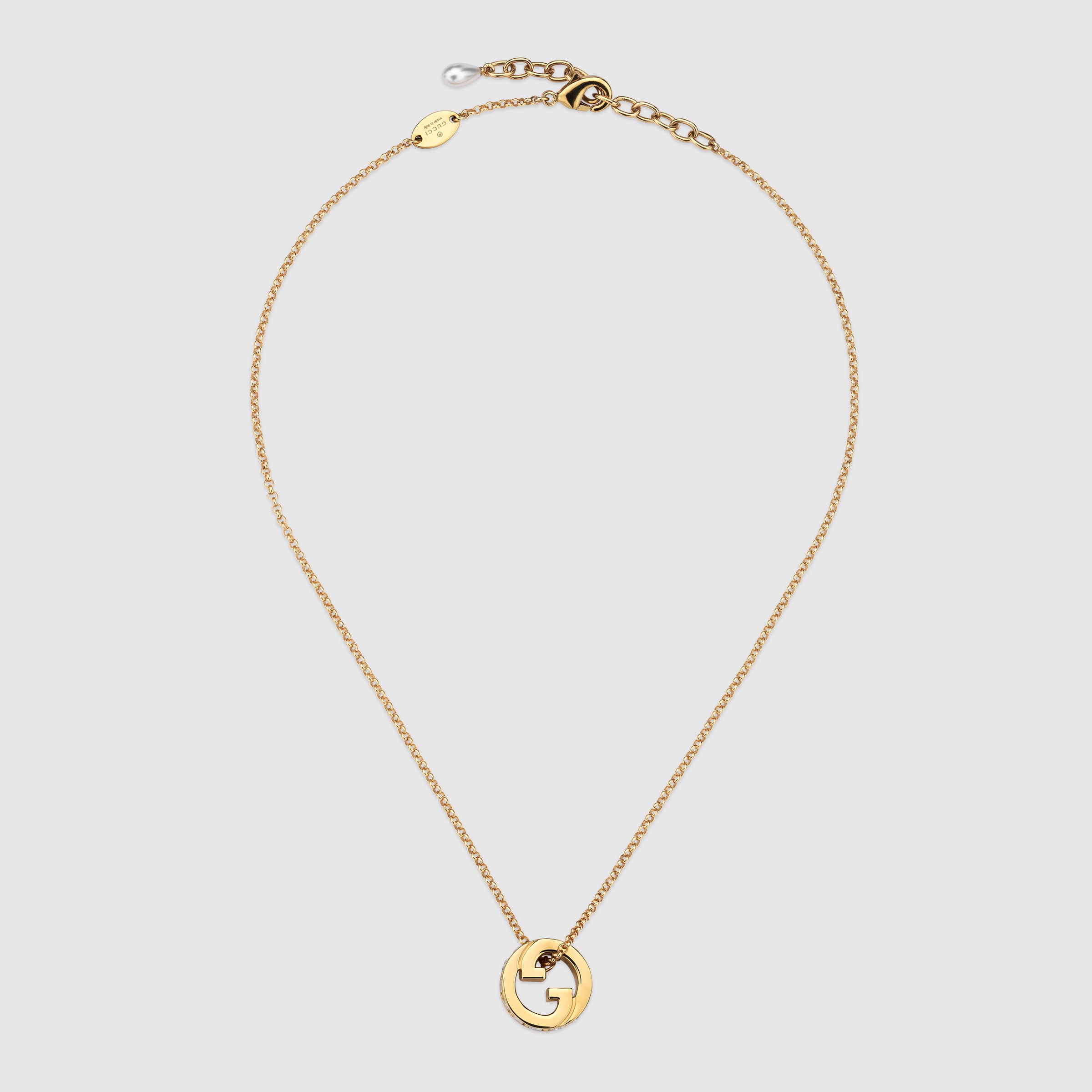 GUCCI クリスタル付きネックレス グッチ ブロンディ〕クリスタル ペンダント ネックレス ・ライト