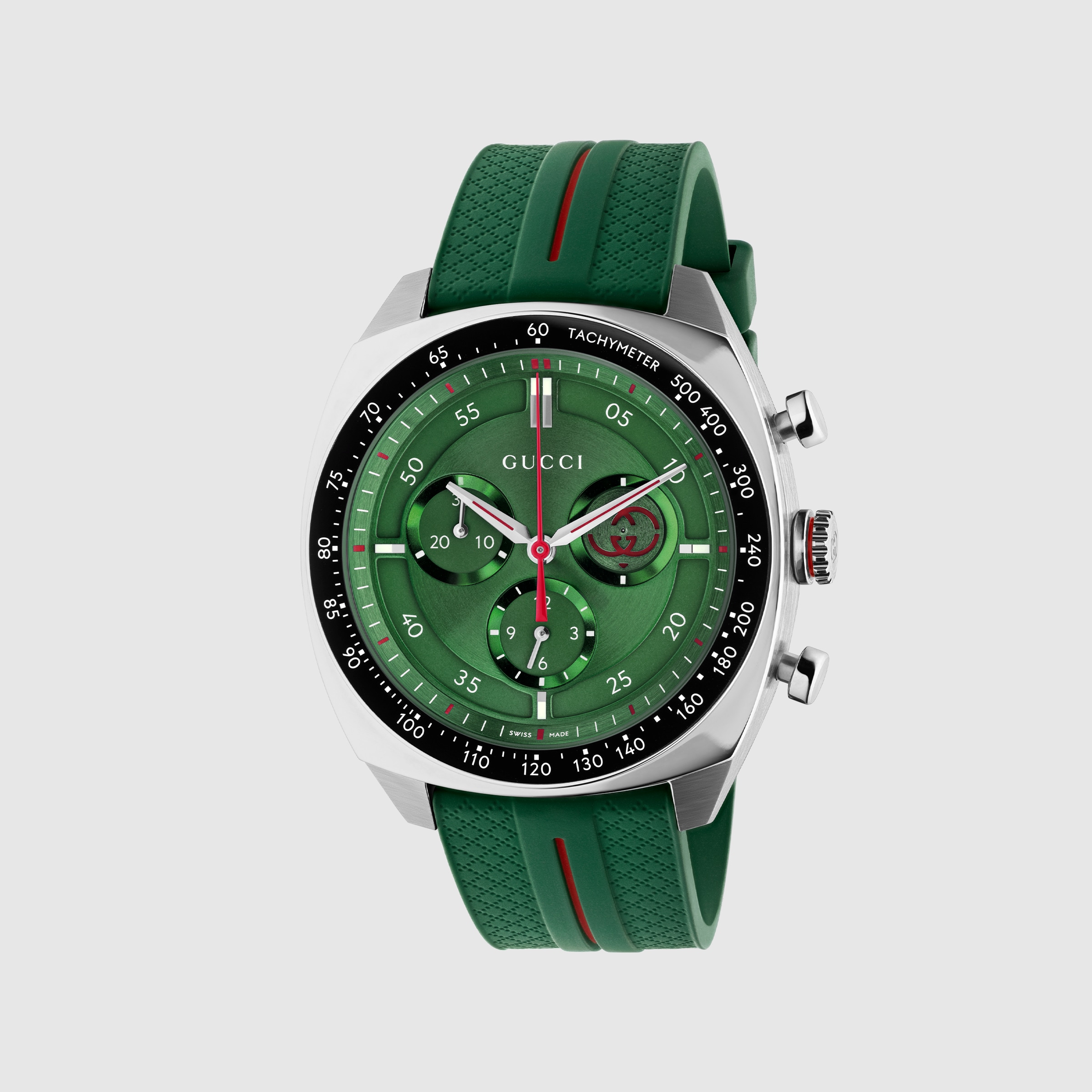 Gucci Interlocking watch, 41mm in green rubber | GUCCI® US