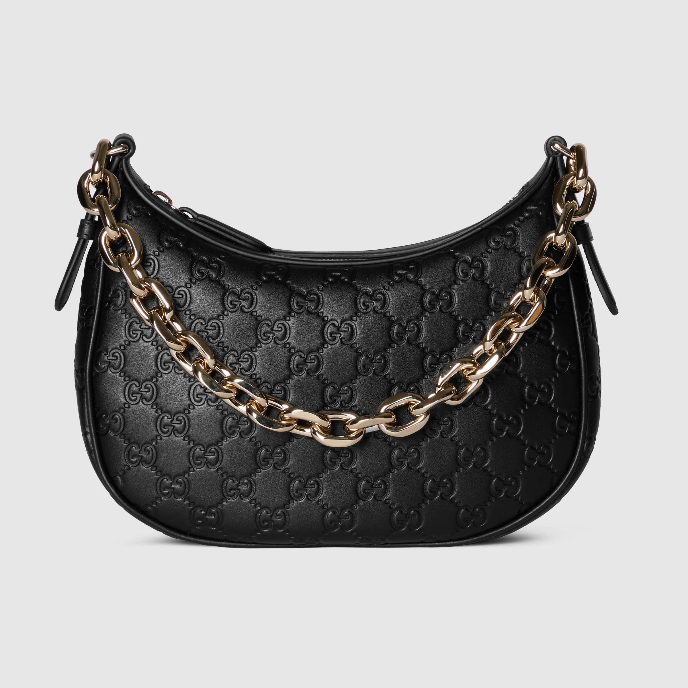 GG Emblem medium shoulder bag in black leather | GUCCI® US